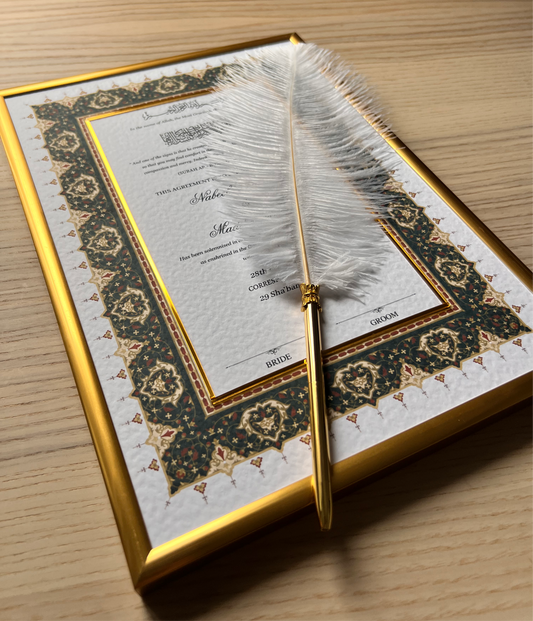 A4/A3 gold acrylic detailed nikkah certificate - feather pen - frame - wedding certificate