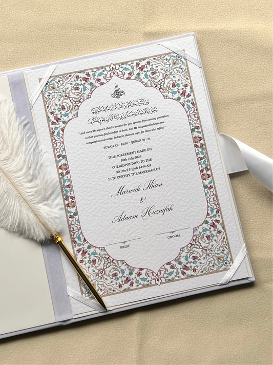 A4 nikkah certificate - feather pen - folder - wedding certificate