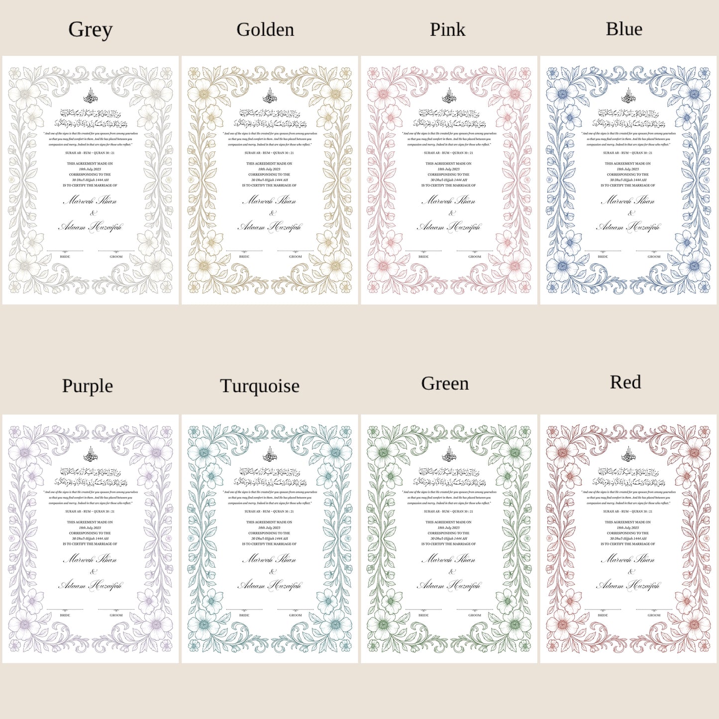 A4 nikkah certificate - feather pen - folder - wedding certificate