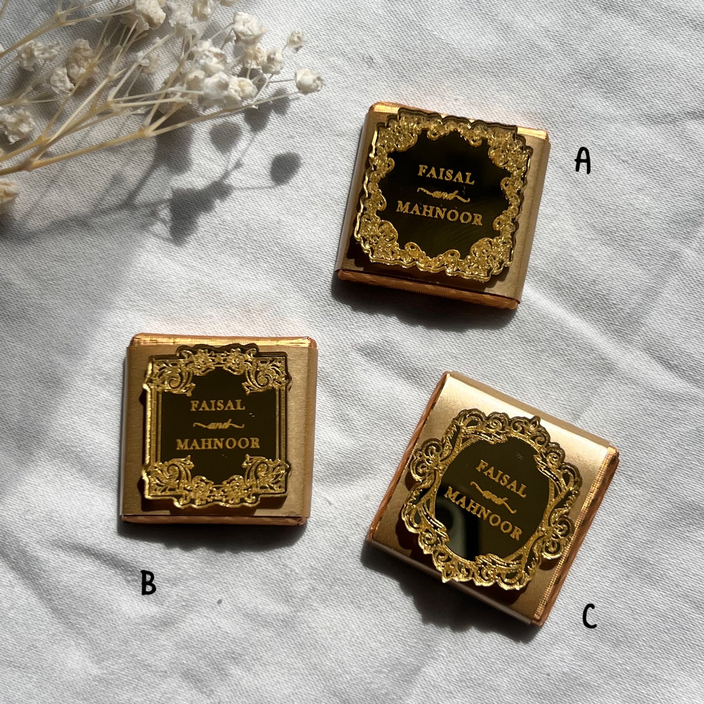 A6 Wedding Favours Chocolate, Luxury Acrylic, hammered card