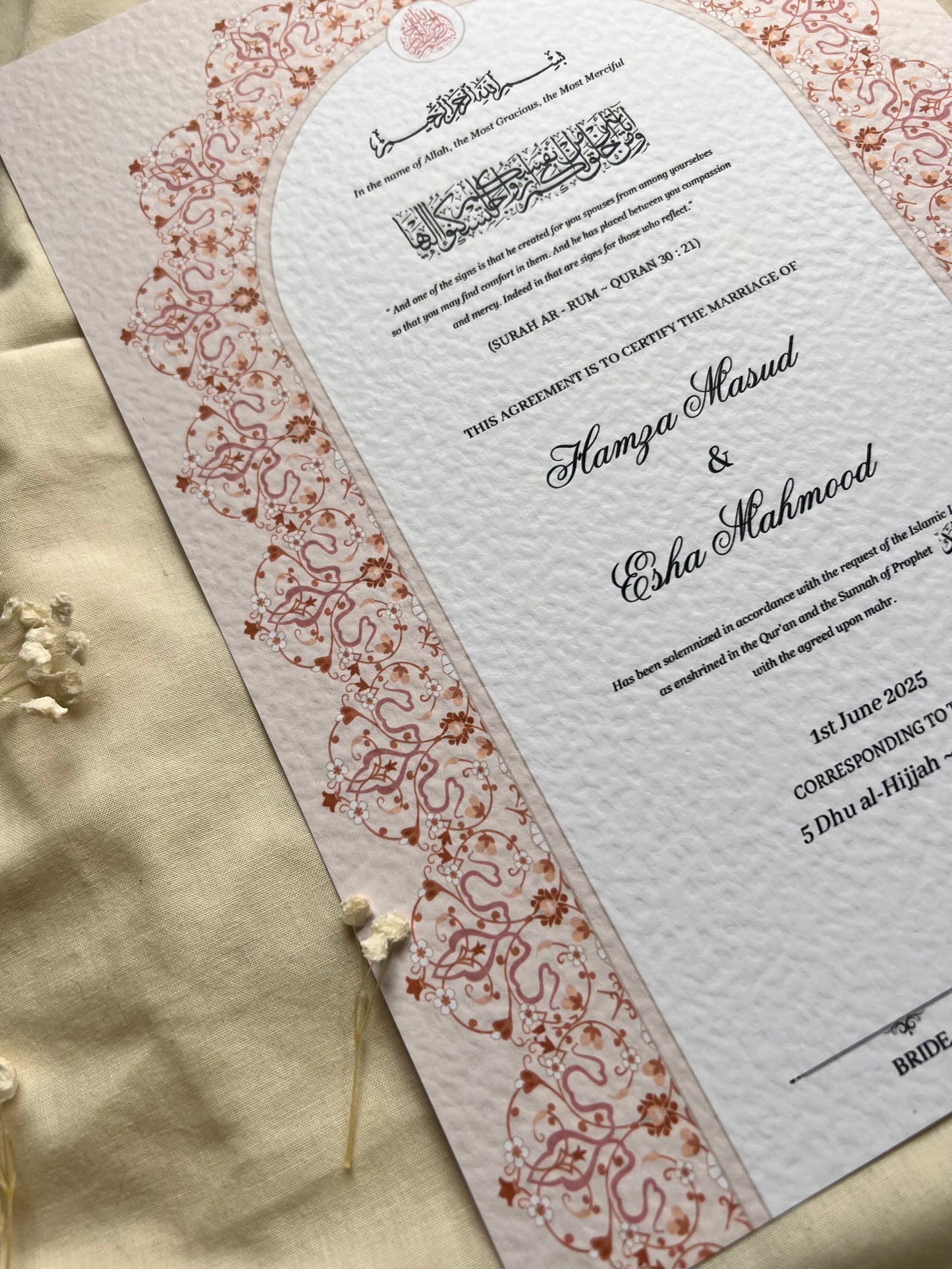 A4/A3 nikkah certificate - feather pen - folder - wedding certificate