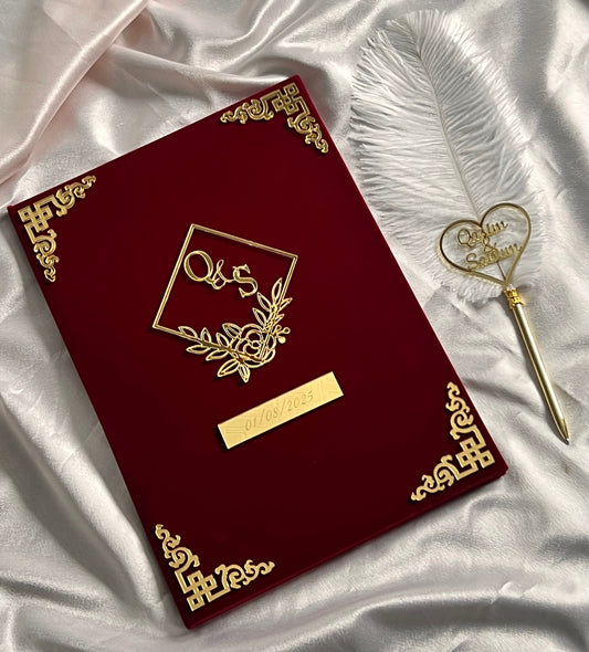 A4 velvet Nikkah booklet - personalised wedding folder - certificate holder