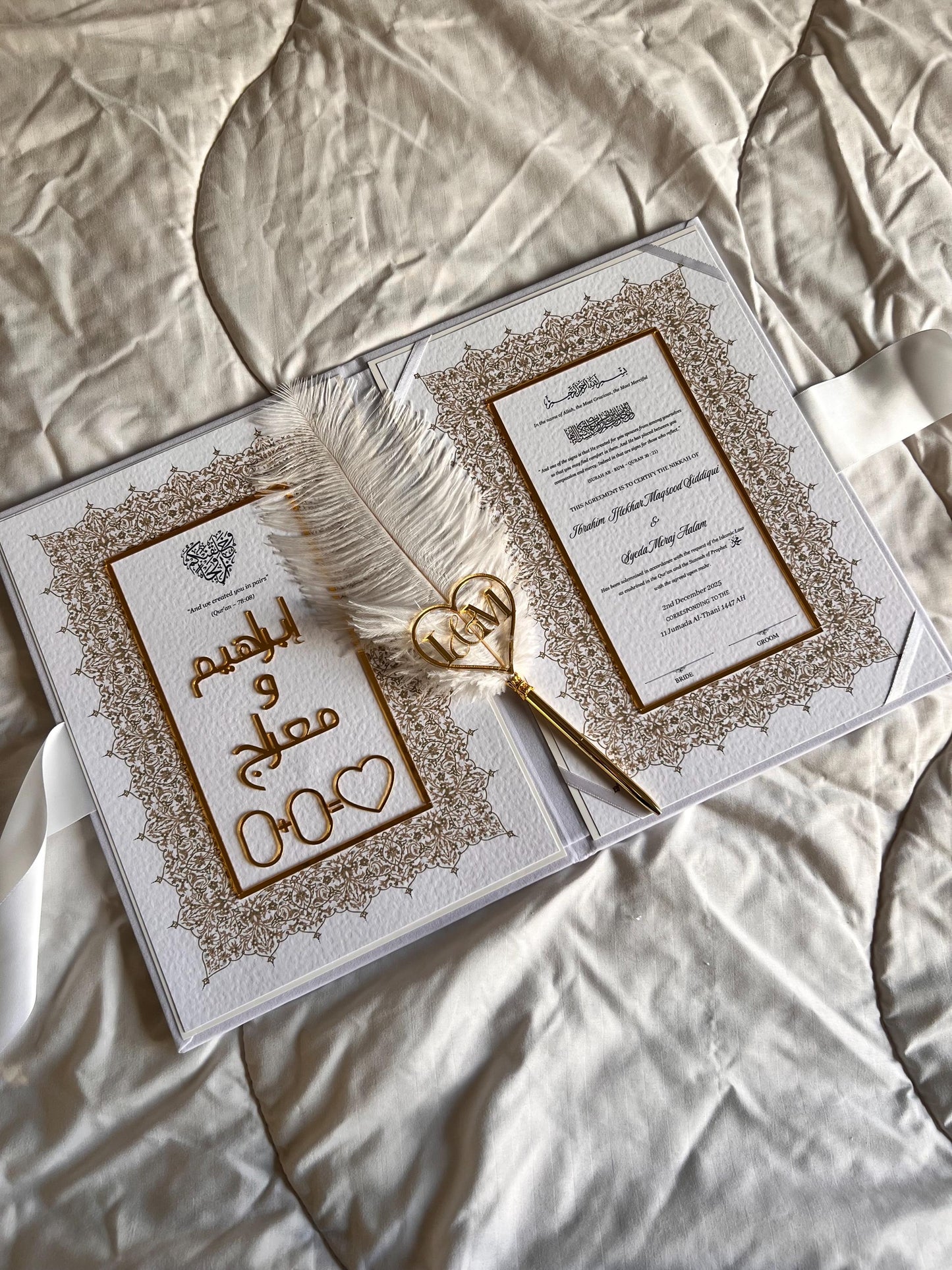 A4 velvet Nikkah booklet - wedding folder - personalised nikkah nama booklet - certificate holder - feather pen