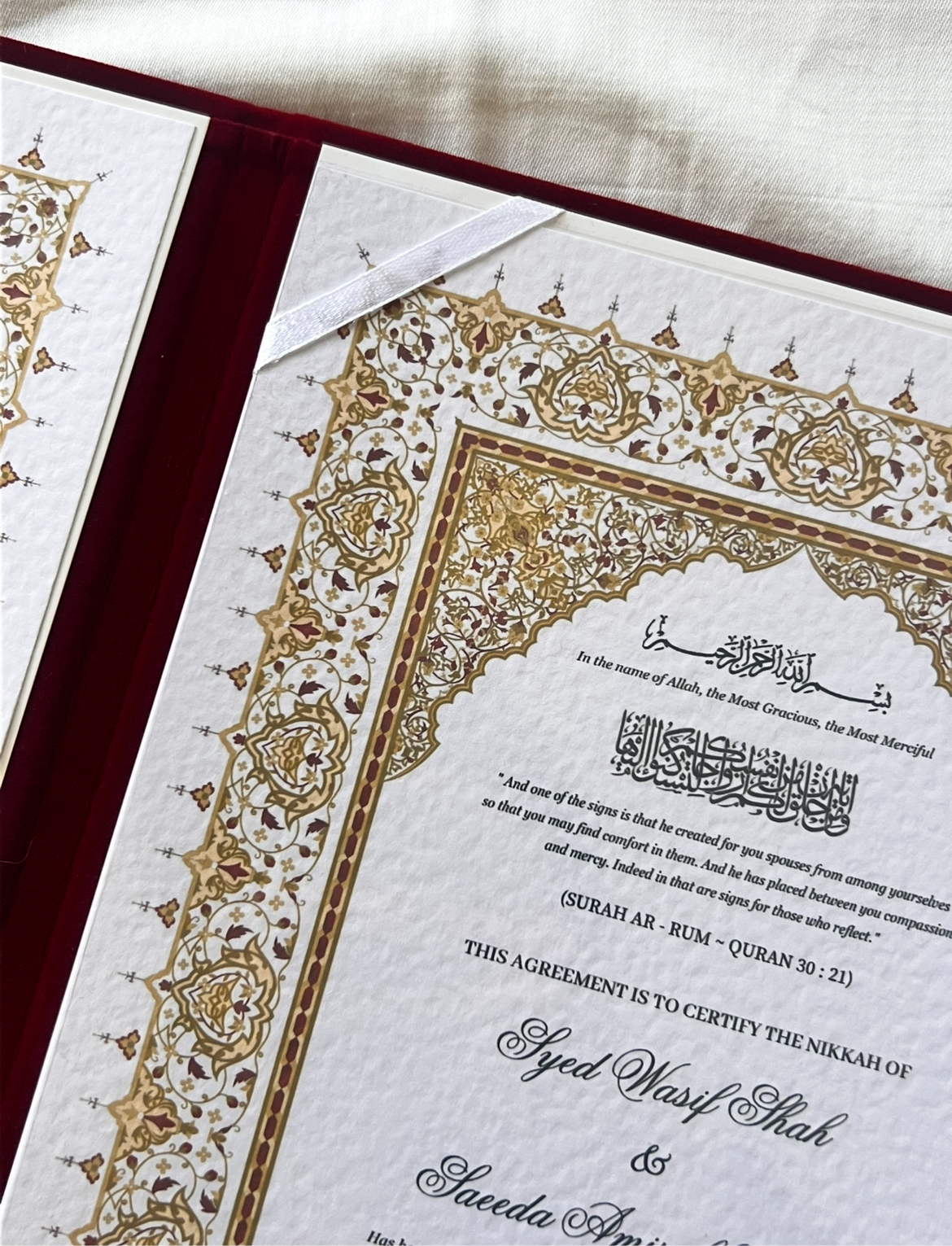 A4 booklet set - personalised wedding velvet folder - certificate holder