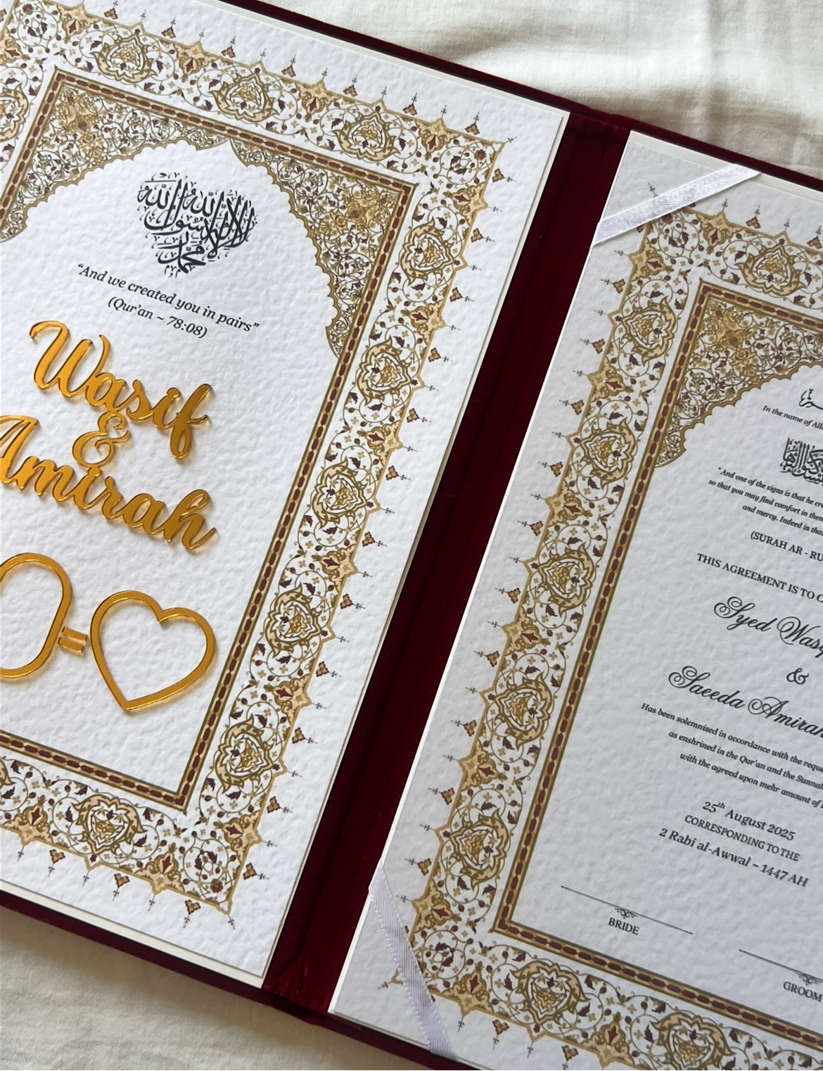 A4 booklet set - personalised wedding velvet folder - certificate holder