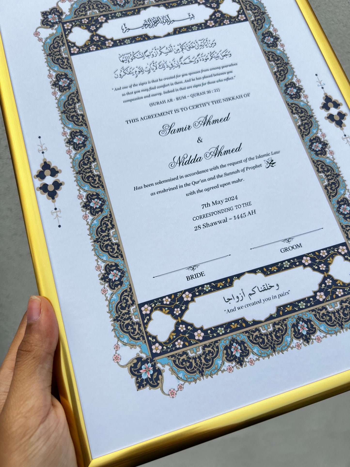 A4/A3 nikkah certificate - feather pen - folder - wedding certificate
