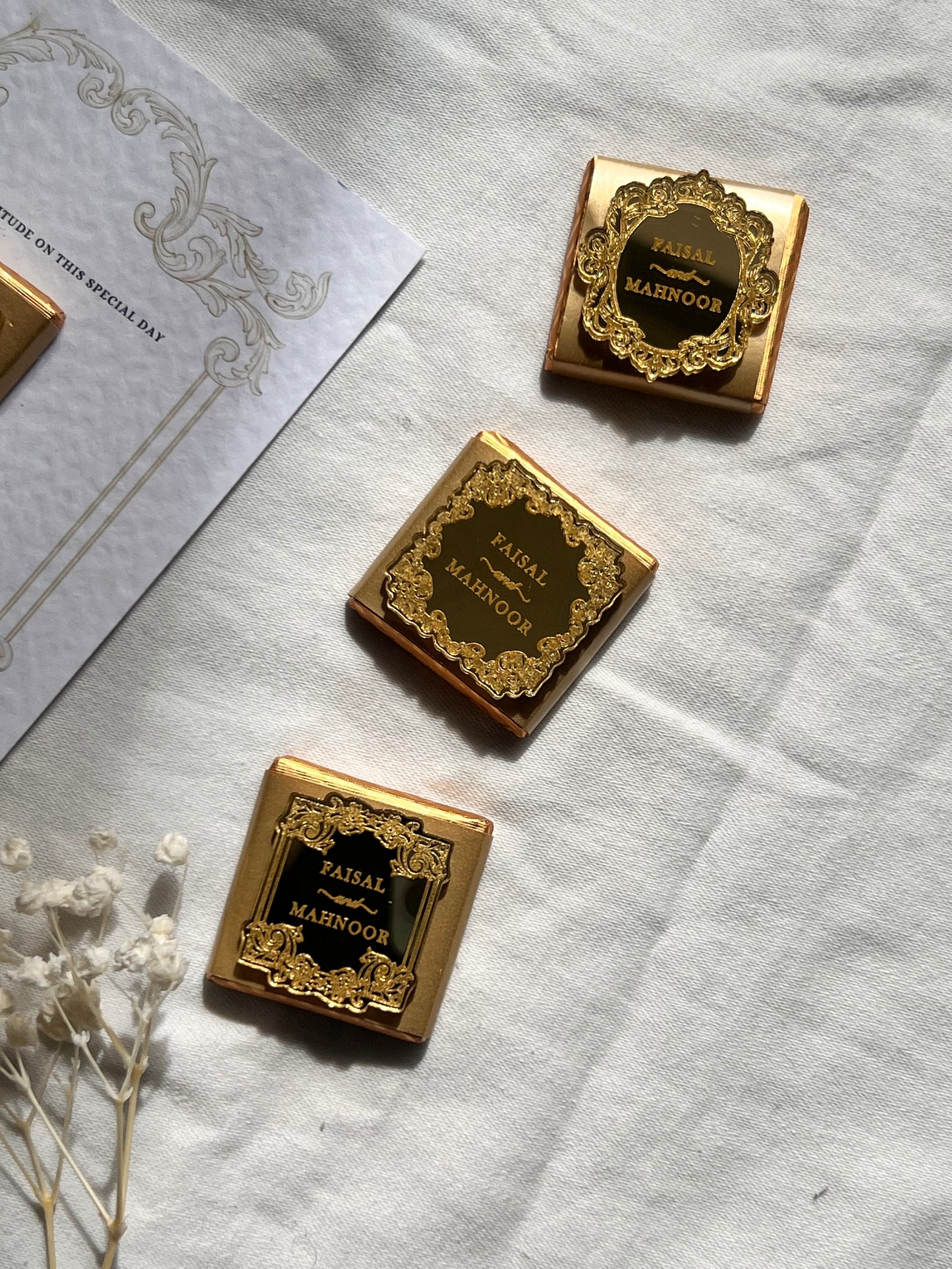 A6 Wedding Favours Chocolate, Luxury Acrylic, hammered card