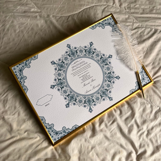 A3 nikkah certificate - feather pen - folder - wedding certificate - circle design