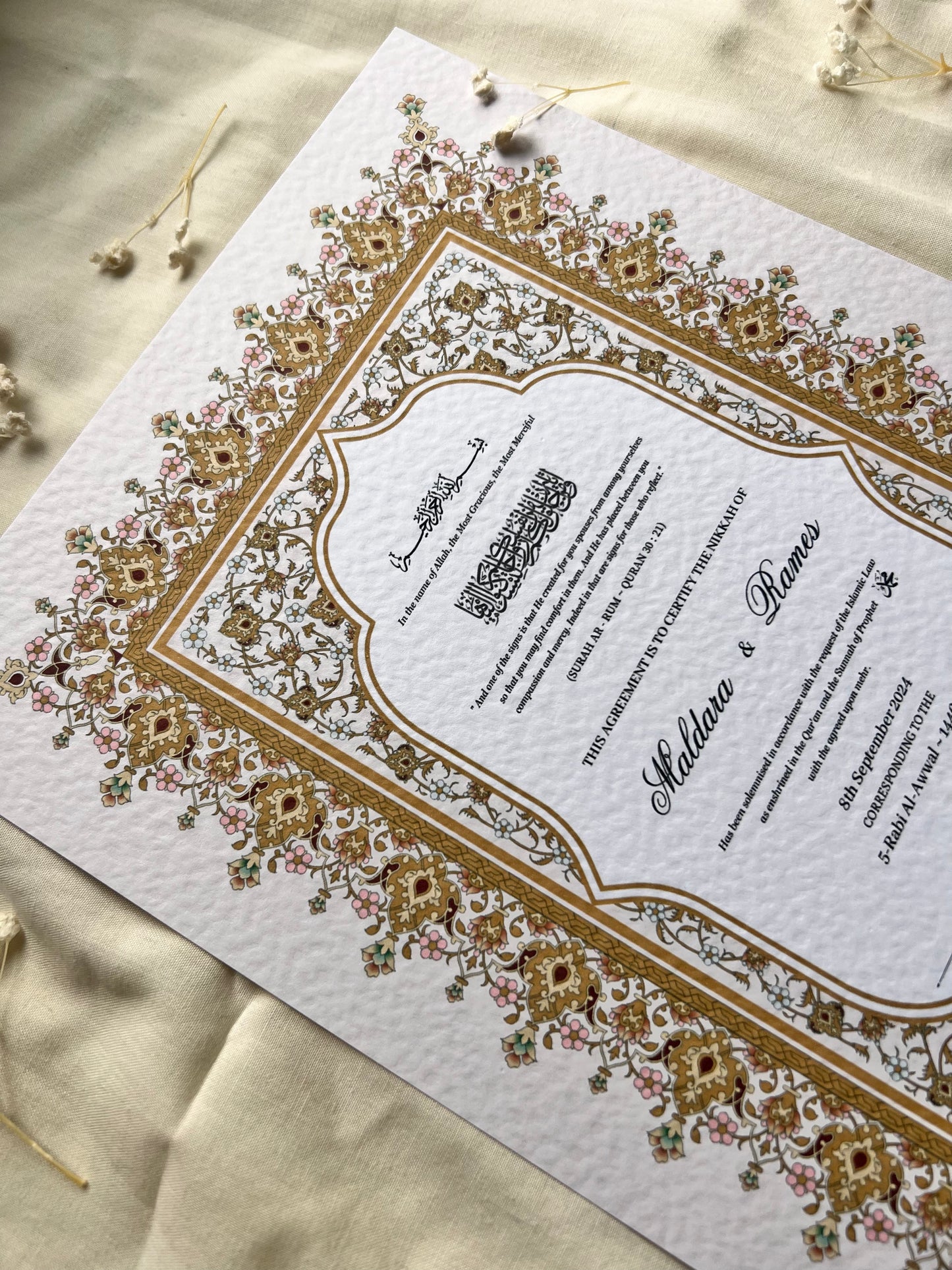A4/A3 nikkah certificate - feather pen - folder - wedding certificate