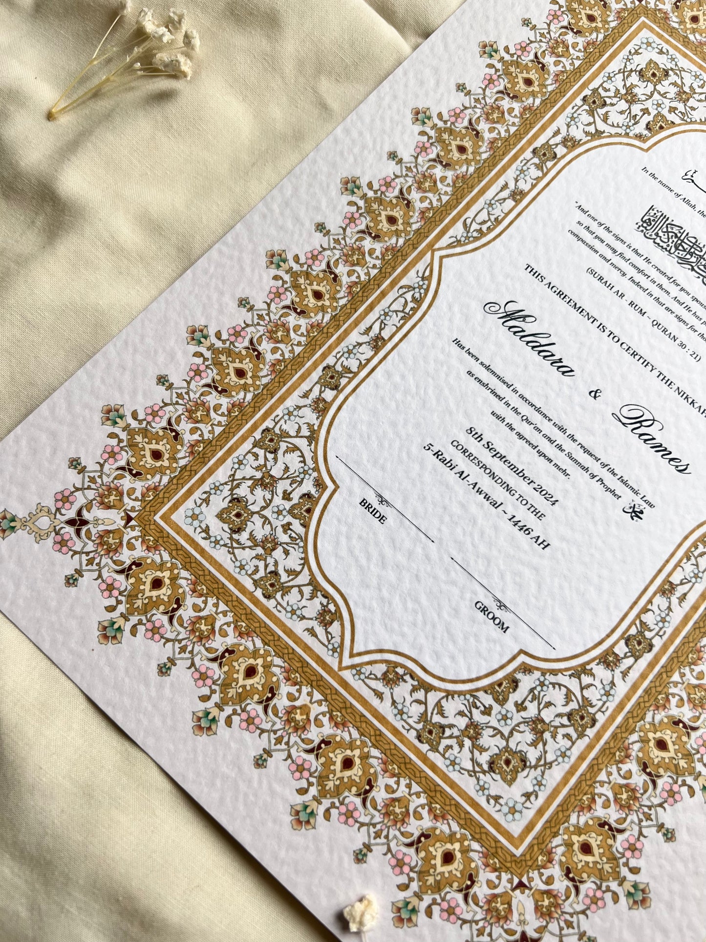 A4/A3 nikkah certificate - feather pen - folder - wedding certificate