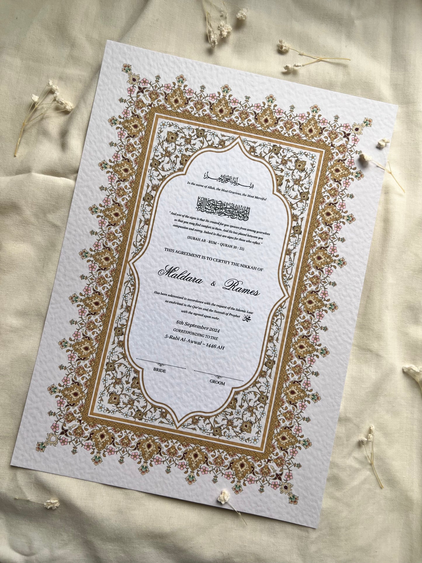 A4/A3 nikkah certificate - feather pen - folder - wedding certificate