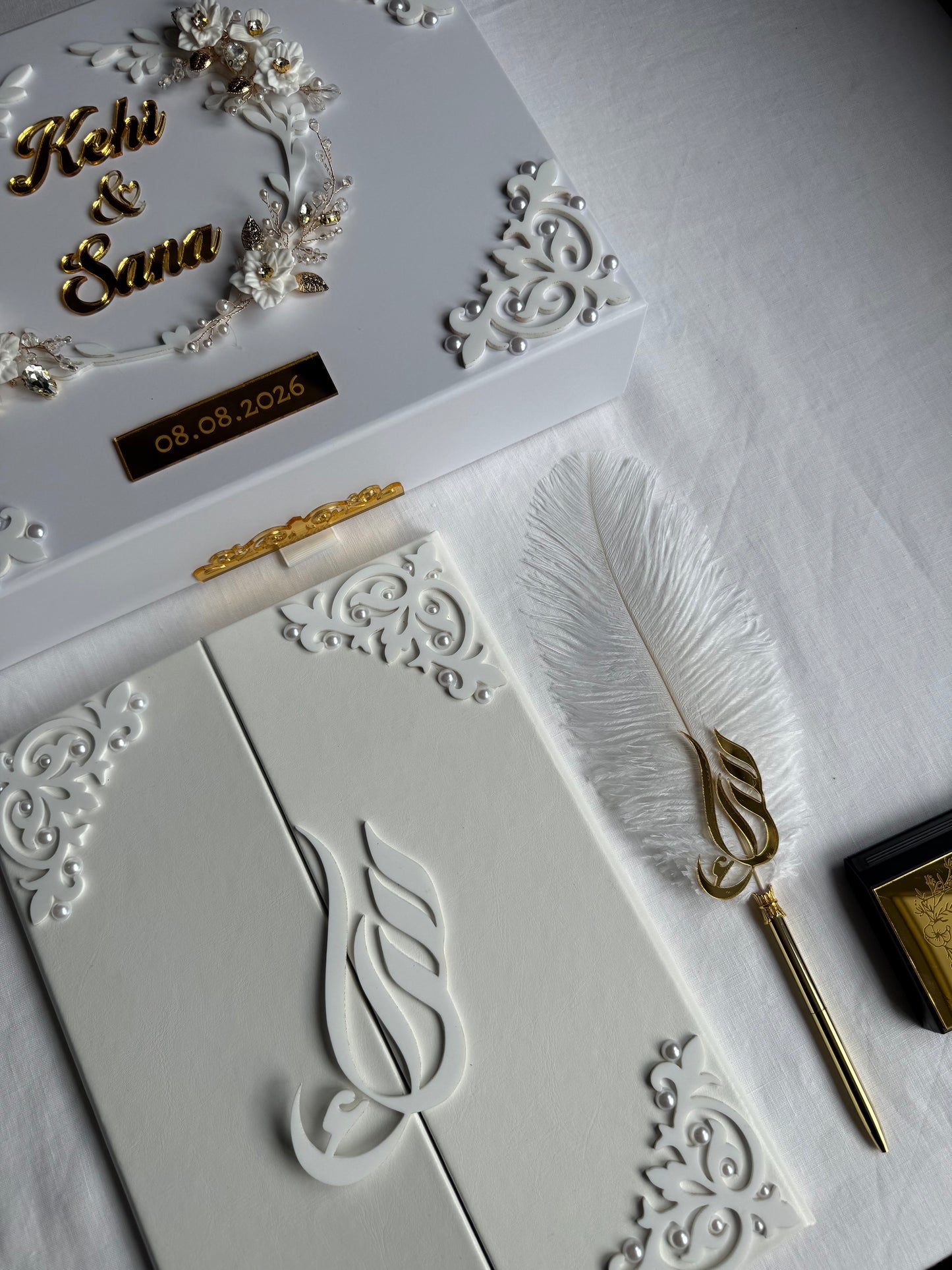 A4 Nikkah bundle - wedding folder - thumb plaque - ring tray - feather pen (Copy)