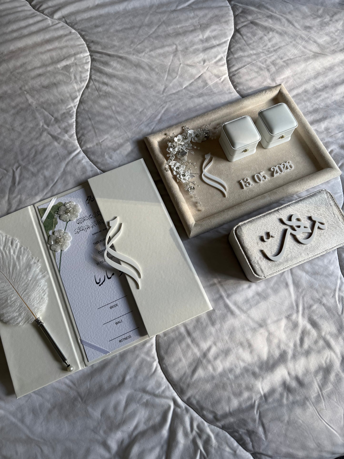 A4 Nikkah Certificate ~ Feather Pen ~ Certificate folder ~ silver nikkah booklet - nikkah box
