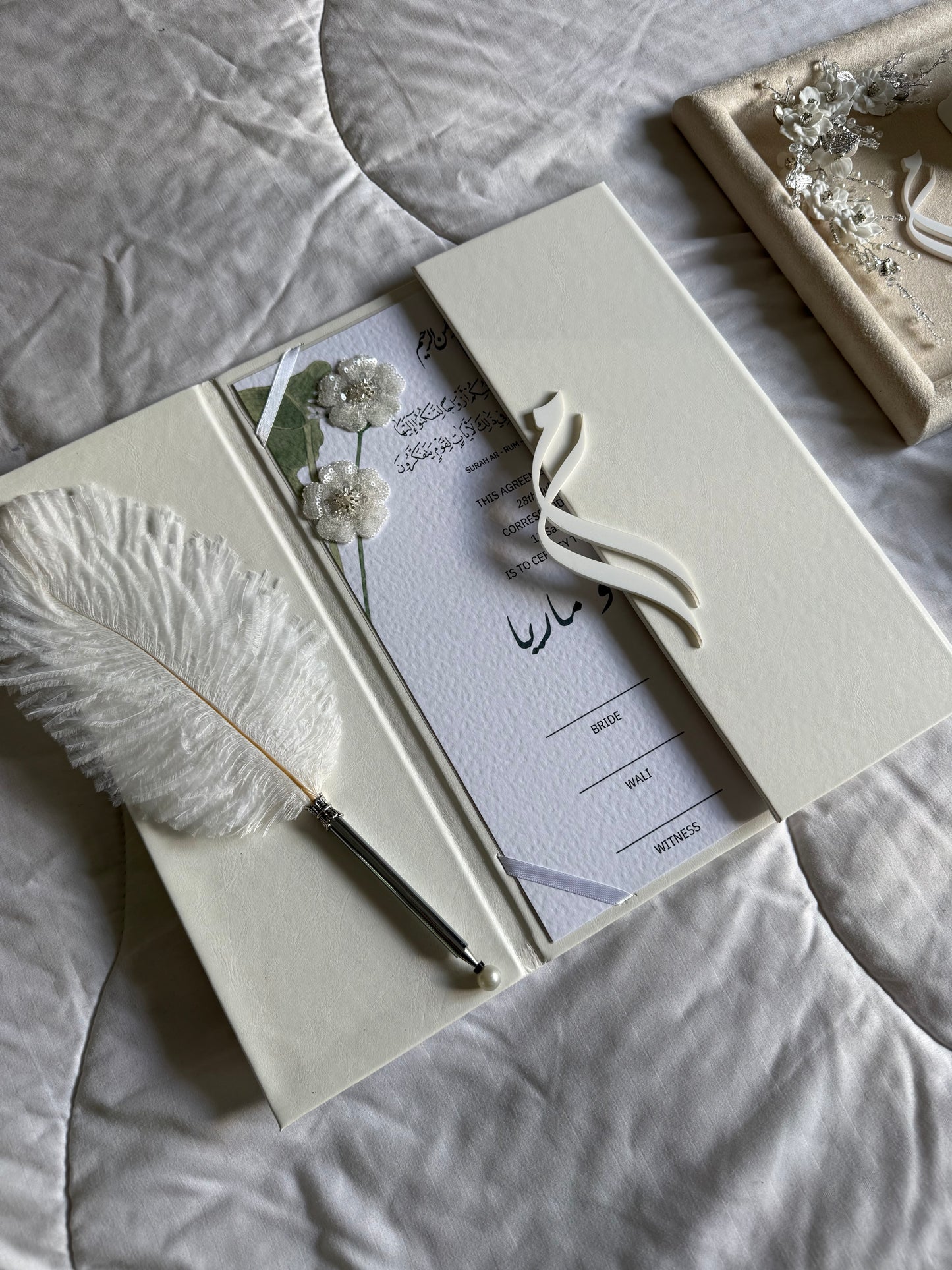 A4 Nikkah Certificate ~ Feather Pen ~ Certificate folder ~ silver nikkah booklet - nikkah box