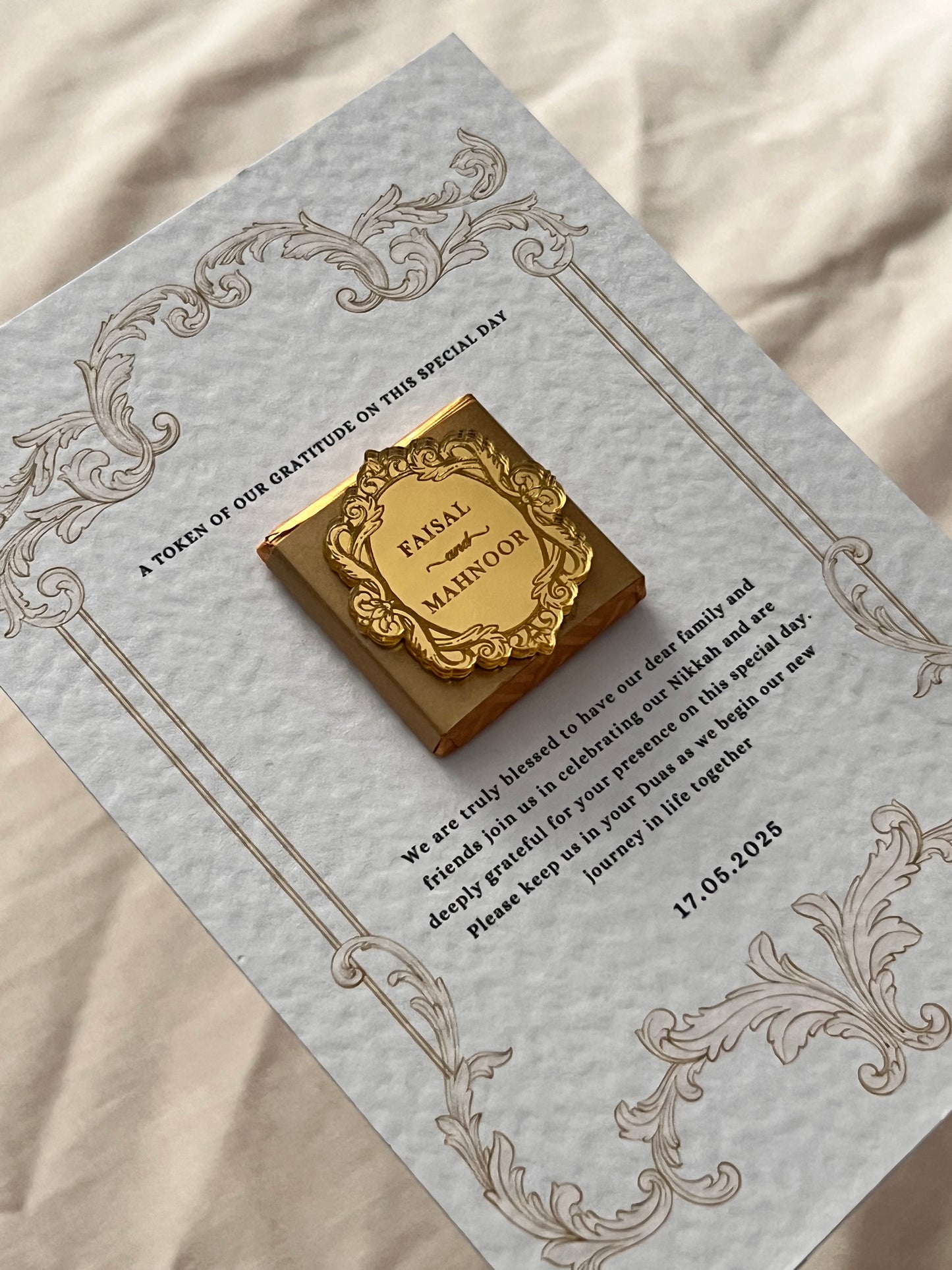 A6 Wedding Favours Chocolate, Luxury Acrylic, hammered card