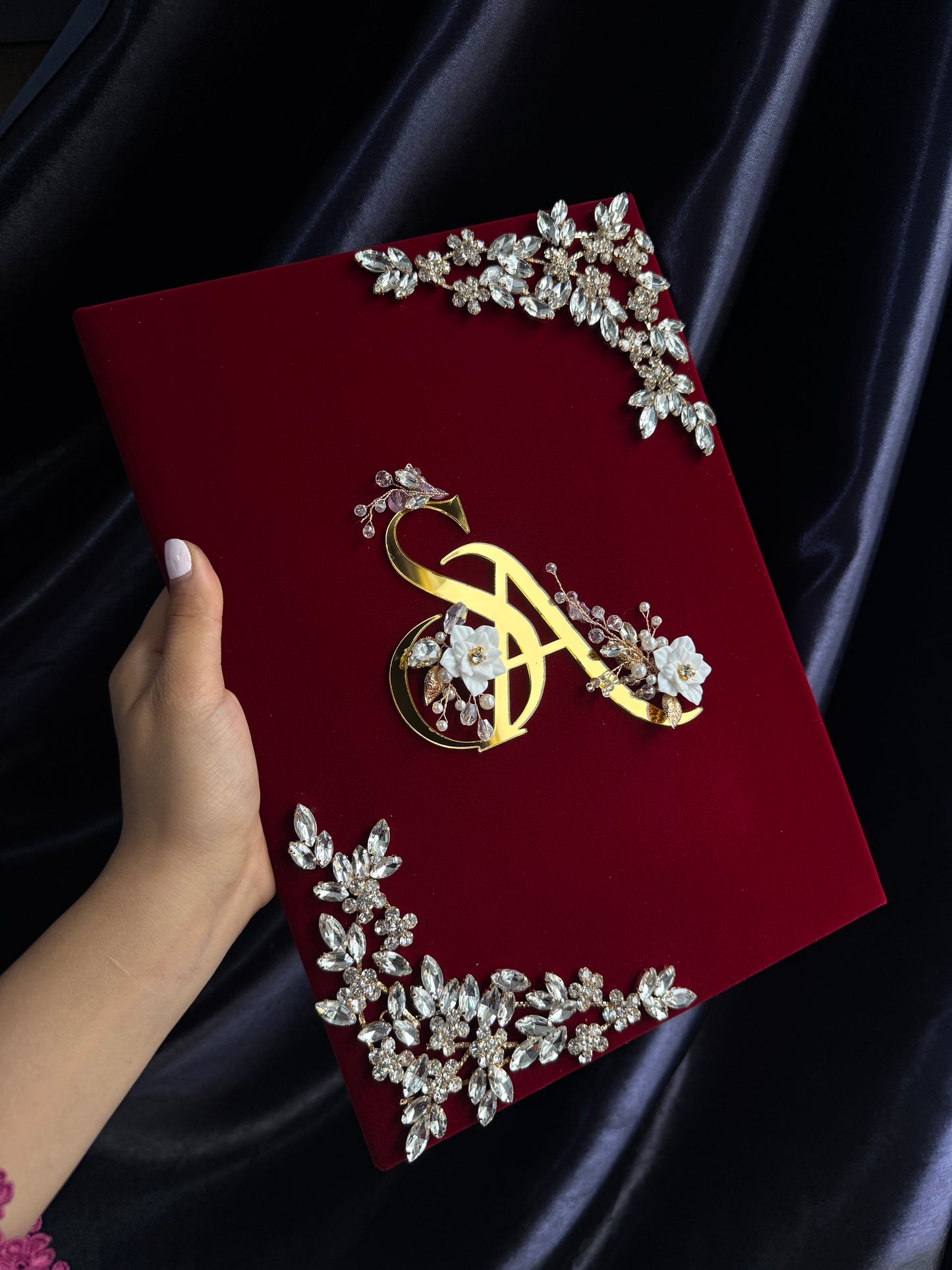 A4 Nikkah maroon velvet booklet - wedding folder - personalised nikkah nama booklet - certificate holder - feather pen