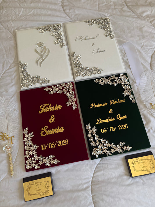 A4 Nikkah booklet - wedding folder - personalised nikkah nama booklet with rhinestones - certificate holder - feather pen