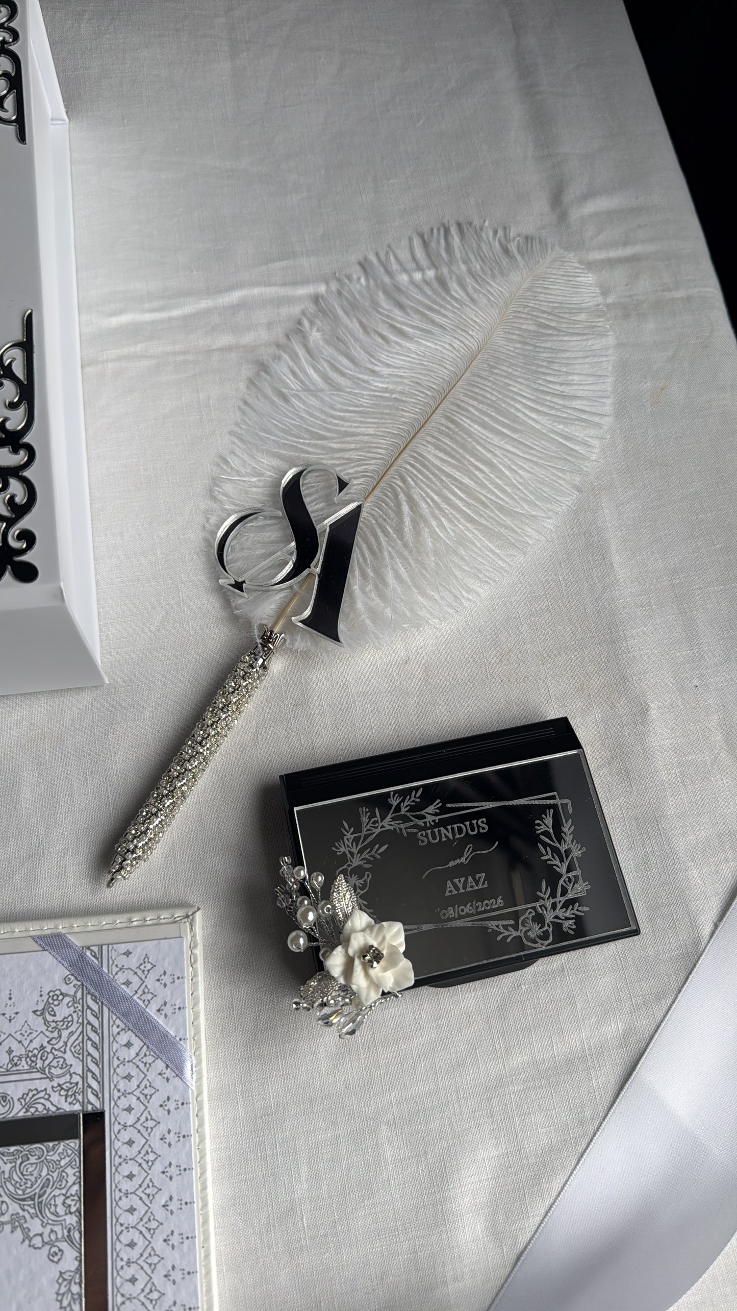 A4 Nikkah bundle - wedding folder - personalised nikkah nama booklet with rhinestones - certificate holder - feather pen