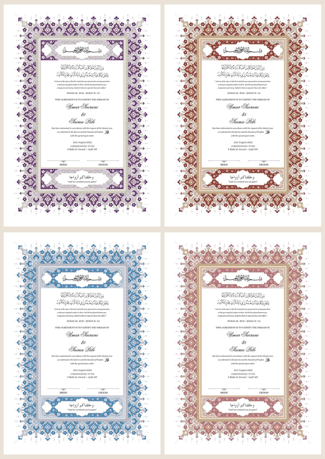 A4/A3 nikkah certificate - feather pen - folder - wedding certificate