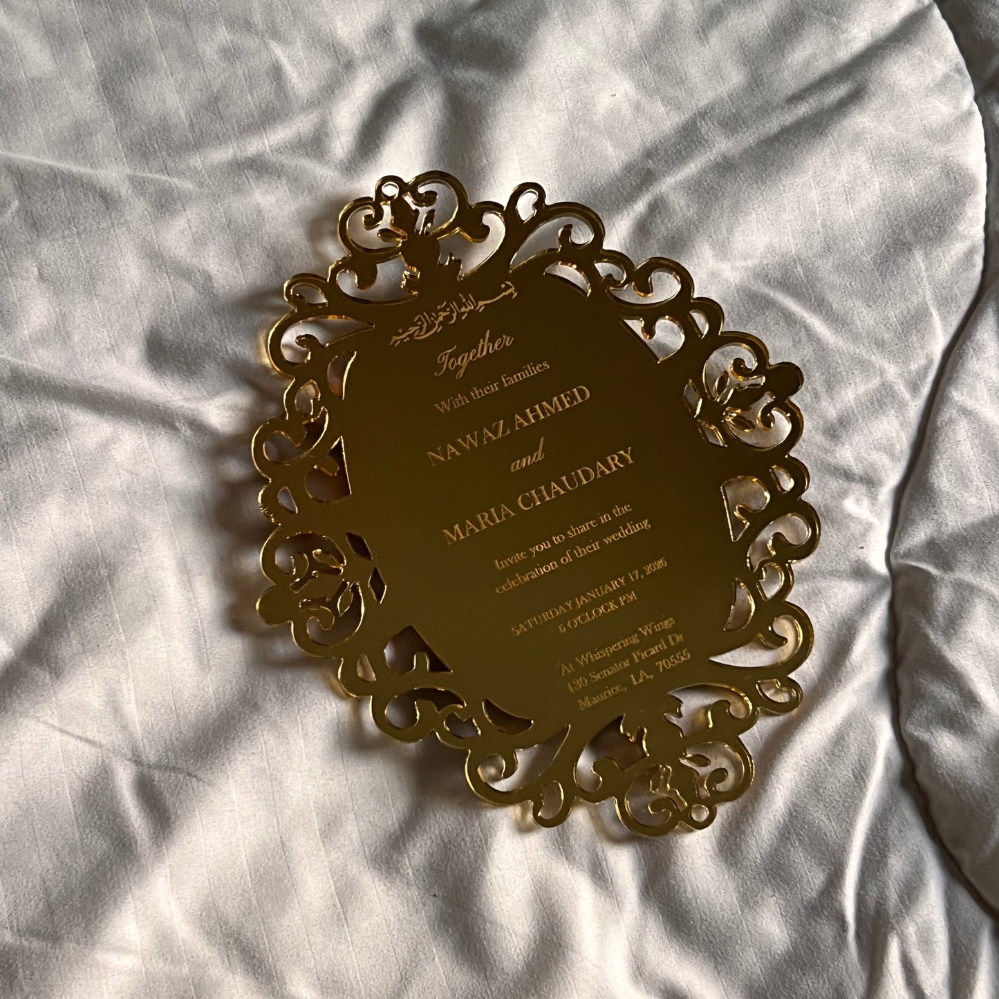 Luxury acrylic invitation - plexiglass - engraved acrylic - gold mirror - monogram frame - wedding, birthday, anniversary, nikkah, etc
