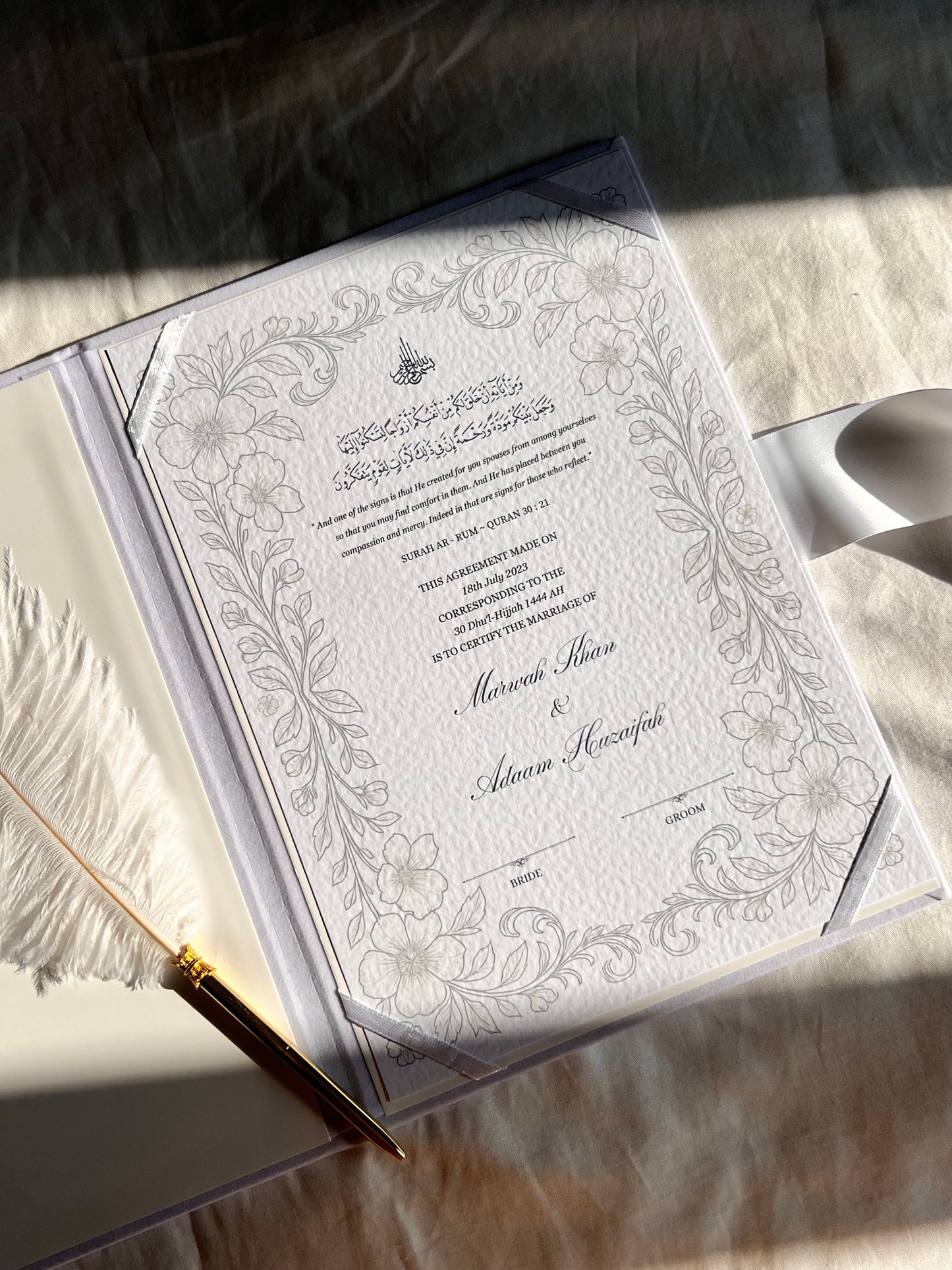 A4 nikkah certificate - feather pen - folder - wedding certificate
