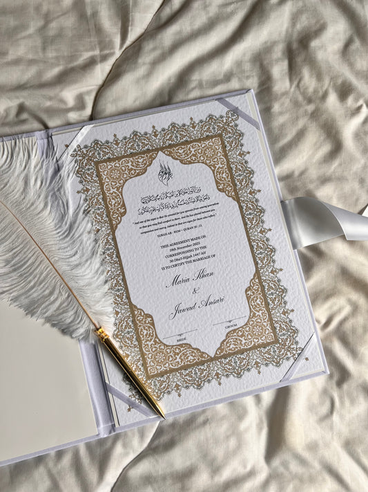 A4/A3 nikkah certificate - feather pen - folder - wedding certificate