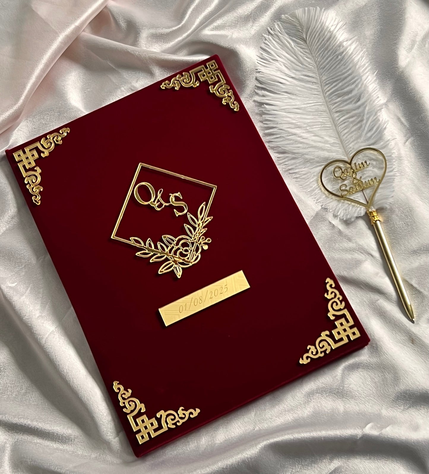 A4 velvet Nikkah booklet - personalised wedding folder - certificate holder