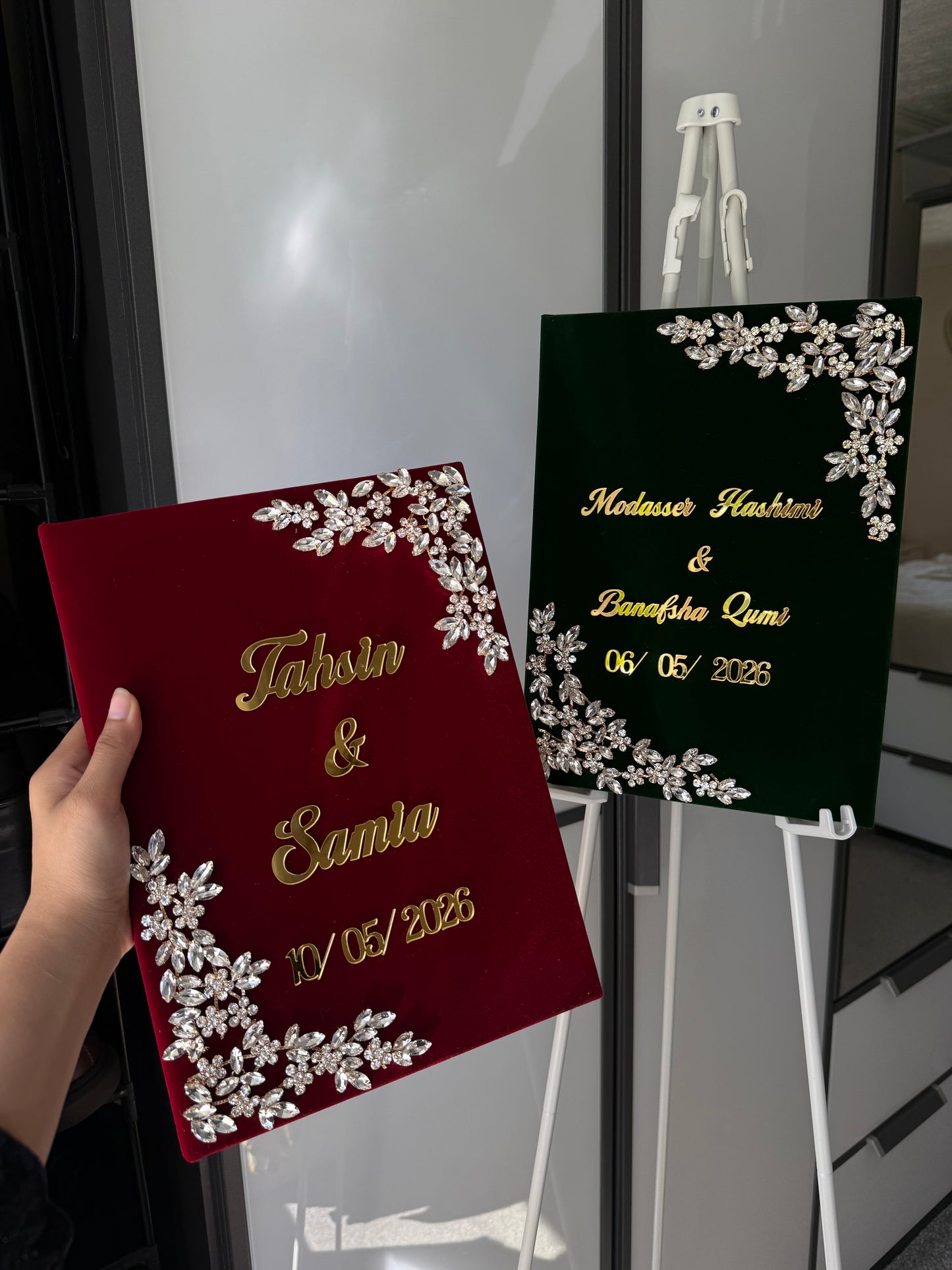 A4 Nikkah booklet - wedding folder - personalised nikkah nama booklet with rhinestones - certificate holder - feather pen