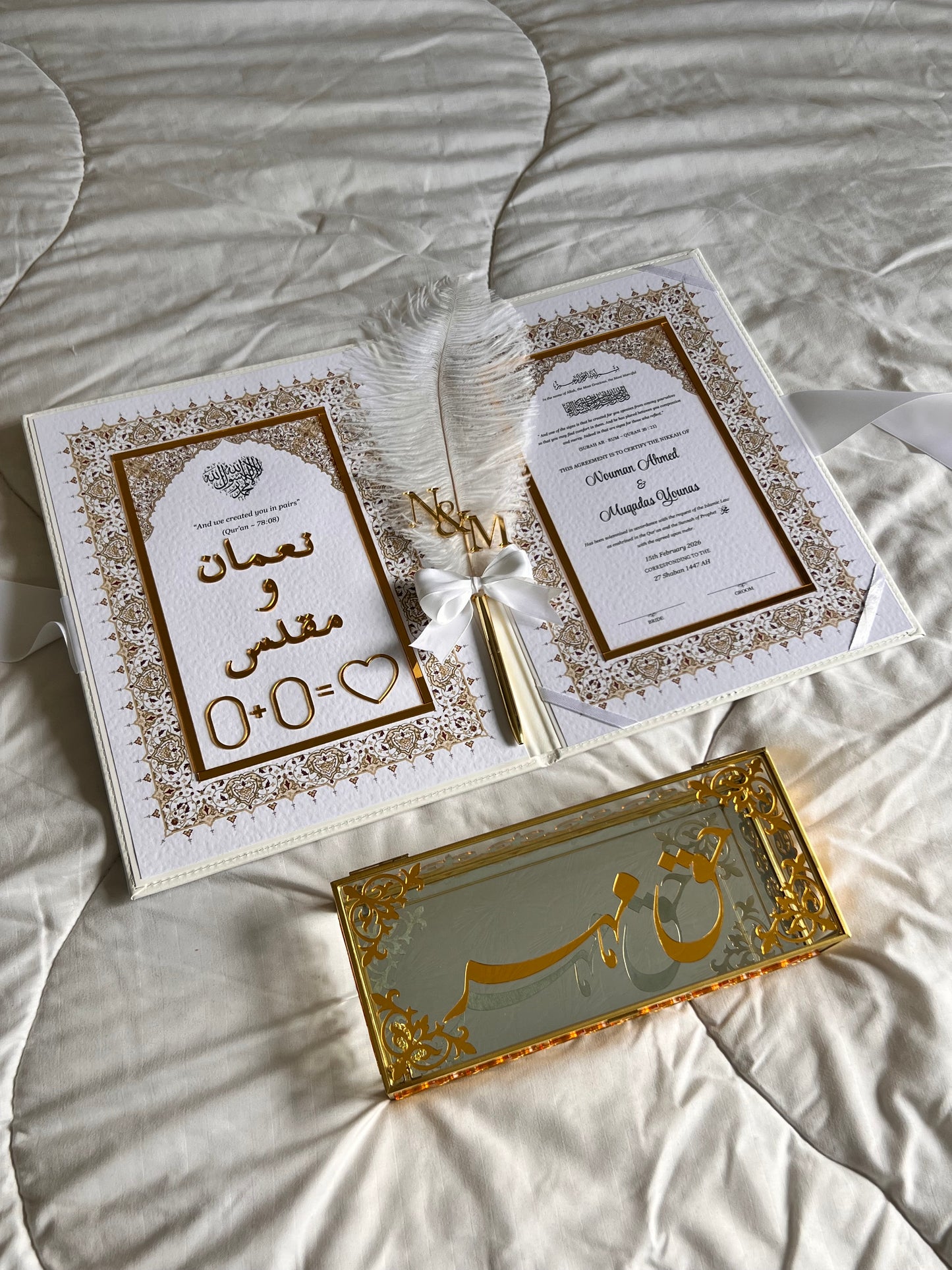 A4 Nikkah Certificate ~ Feather Pen ~ Certificate folder ~ nikkah booklet - haq mehr box