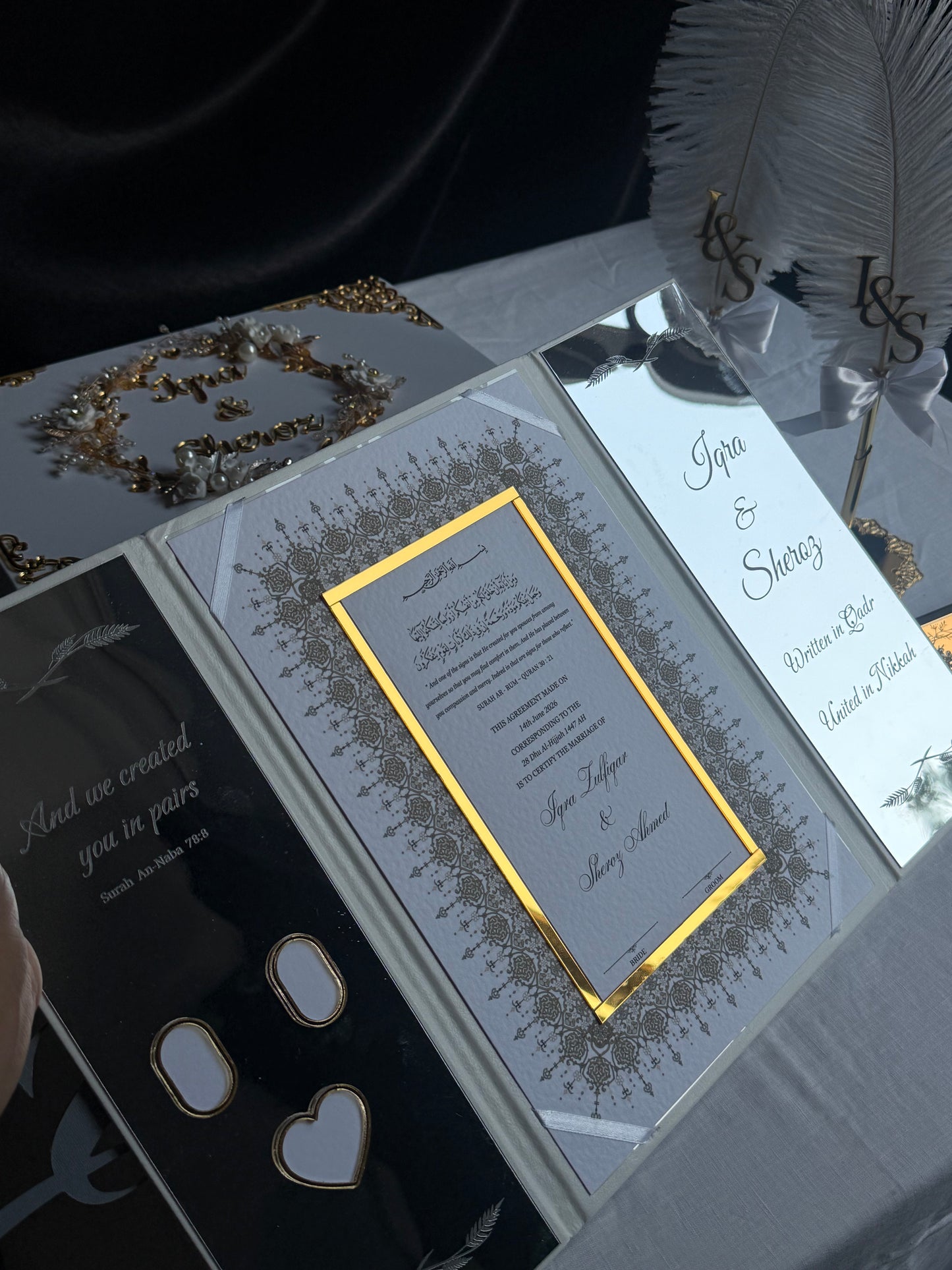 A4 Nikkah bundle - wedding folder - personalised nikkah nama booklet with rhinestones - certificate holder - feather pen