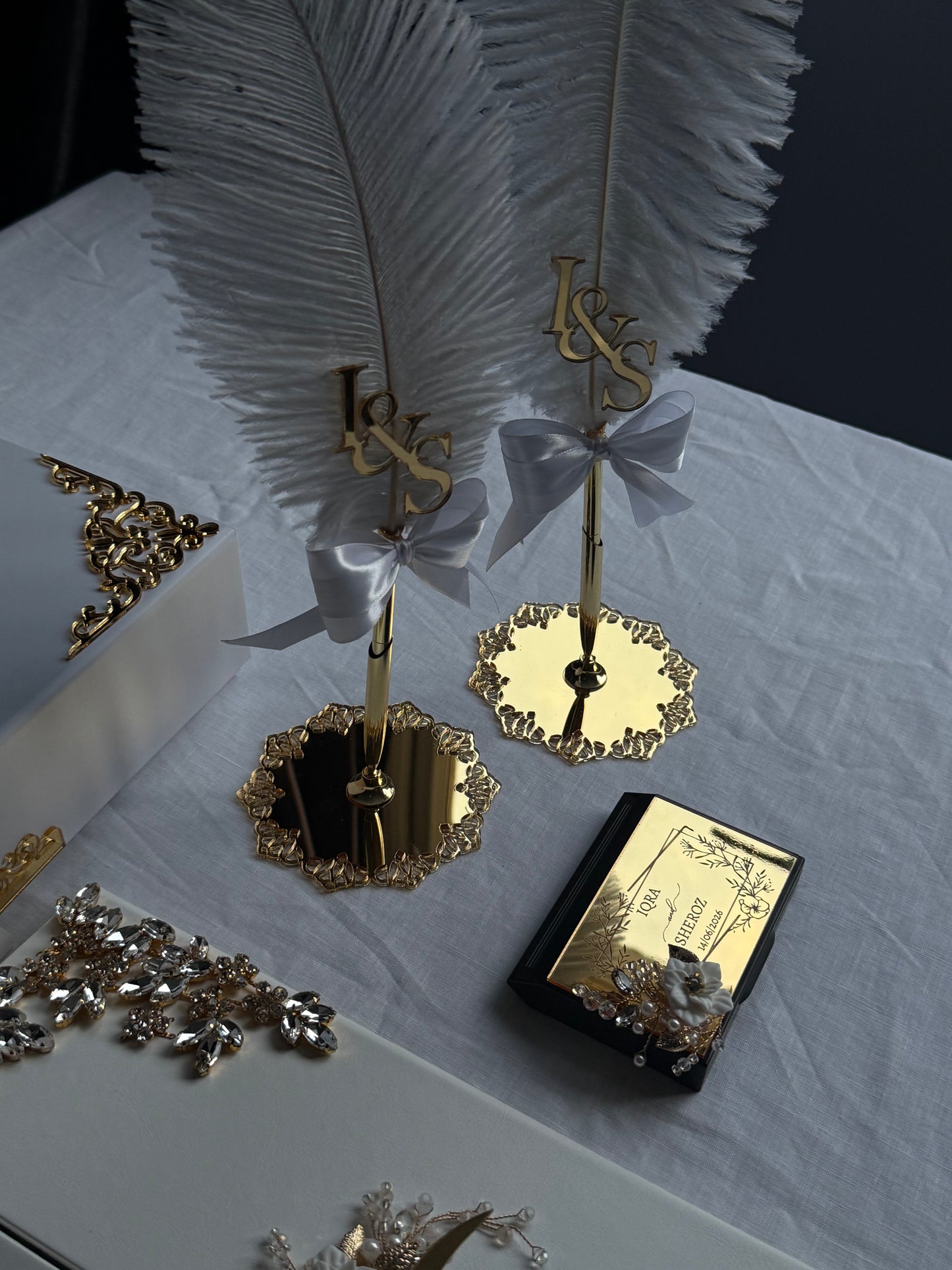 A4 Nikkah bundle - wedding folder - personalised nikkah nama booklet with rhinestones - certificate holder - feather pen