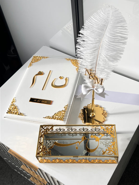 A4 Nikkah Certificate ~ Feather Pen ~ Certificate folder ~ nikkah booklet - haq mehr box