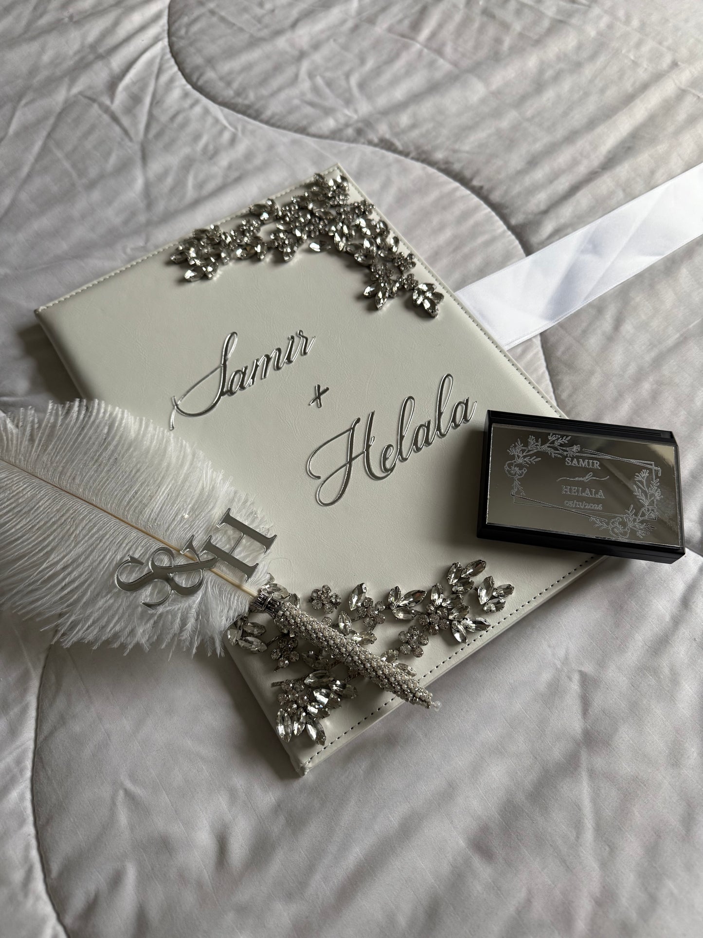 A4 Nikkah booklet - wedding folder - personalised nikkah nama booklet with rhinestones - certificate holder - feather pen