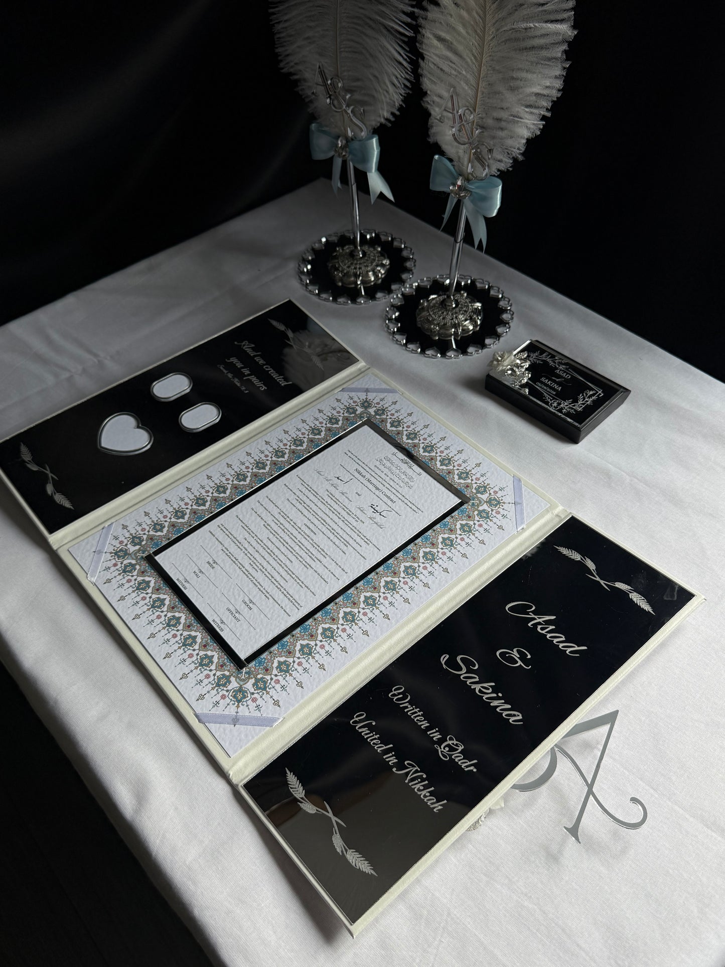 A4 Nikkah bundle - wedding folder - personalised nikkah nama booklet with rhinestones - certificate holder - feather pen