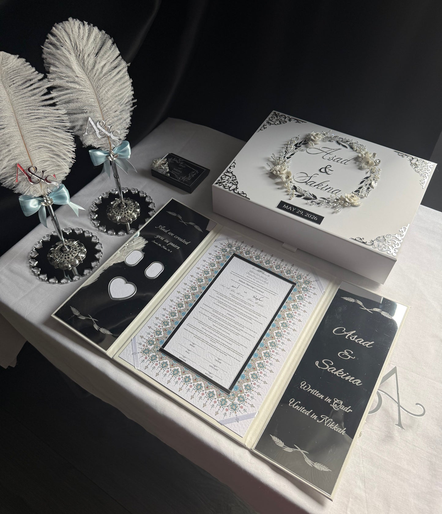 A4 Nikkah bundle - wedding folder - personalised nikkah nama booklet with rhinestones - certificate holder - feather pen