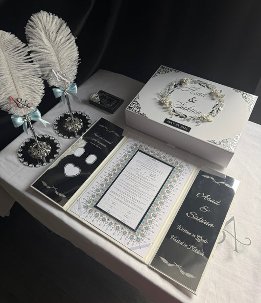 A4 Nikkah bundle - wedding folder - personalised nikkah nama booklet with rhinestones - certificate holder - feather pen
