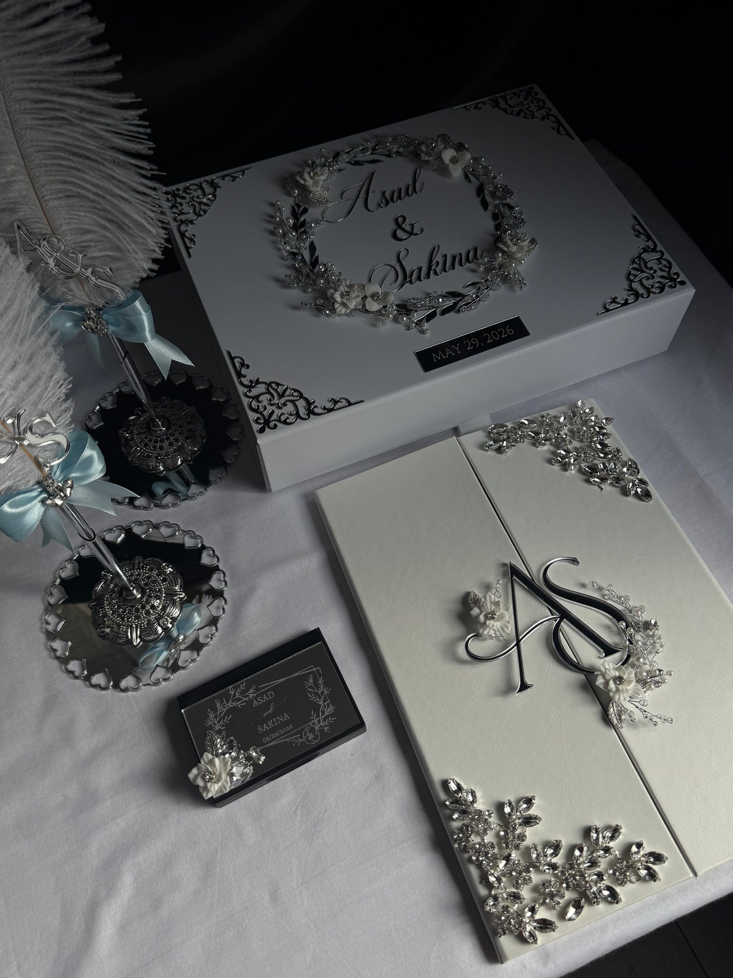 A4 Nikkah bundle - wedding folder - personalised nikkah nama booklet with rhinestones - certificate holder - feather pen