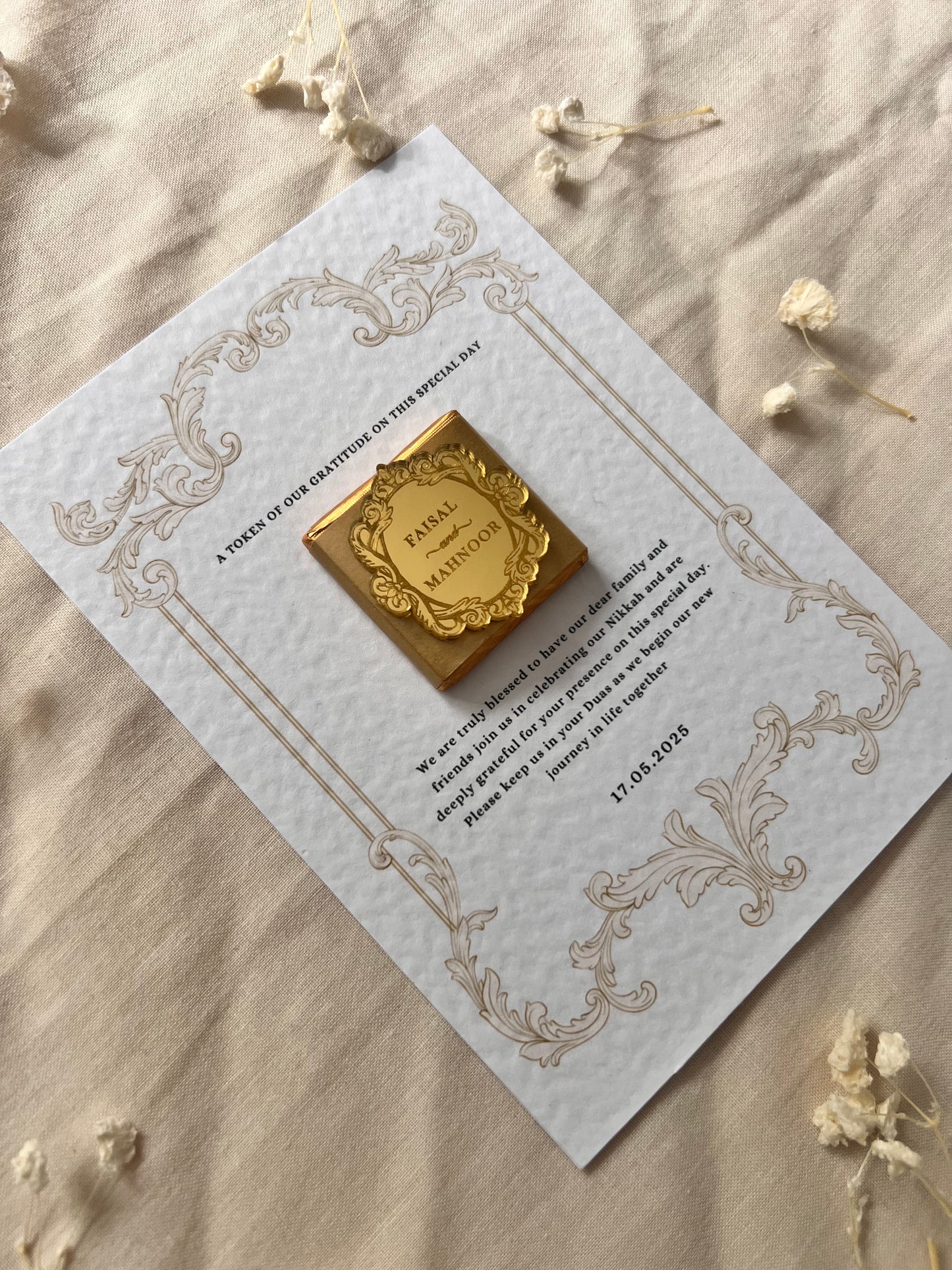 A6 Wedding Favours Chocolate, Luxury Acrylic, hammered card