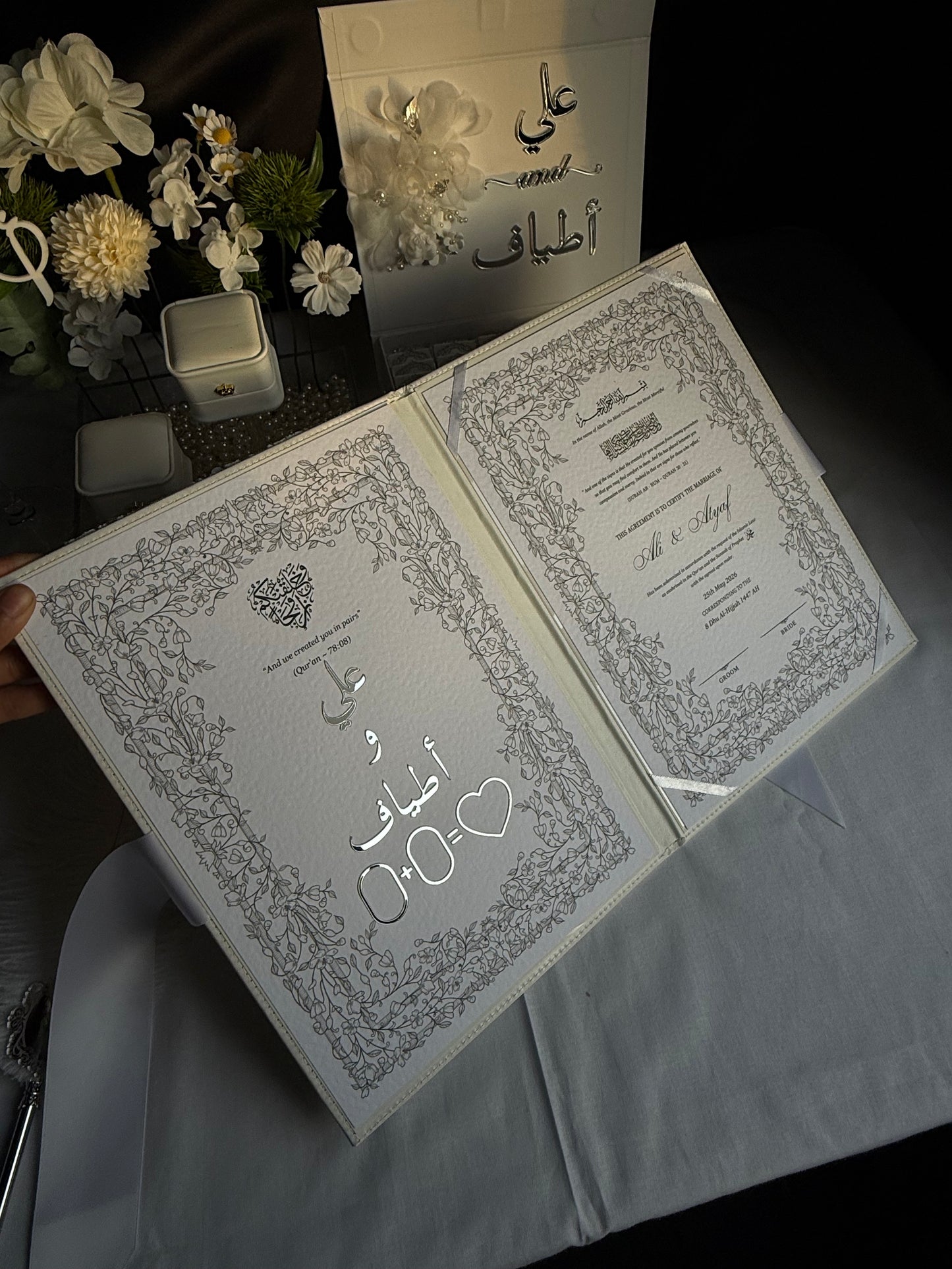 A4 Nikkah bundle - wedding folder - personalised nikkah nama booklet with rhinestones - certificate holder - feather pen