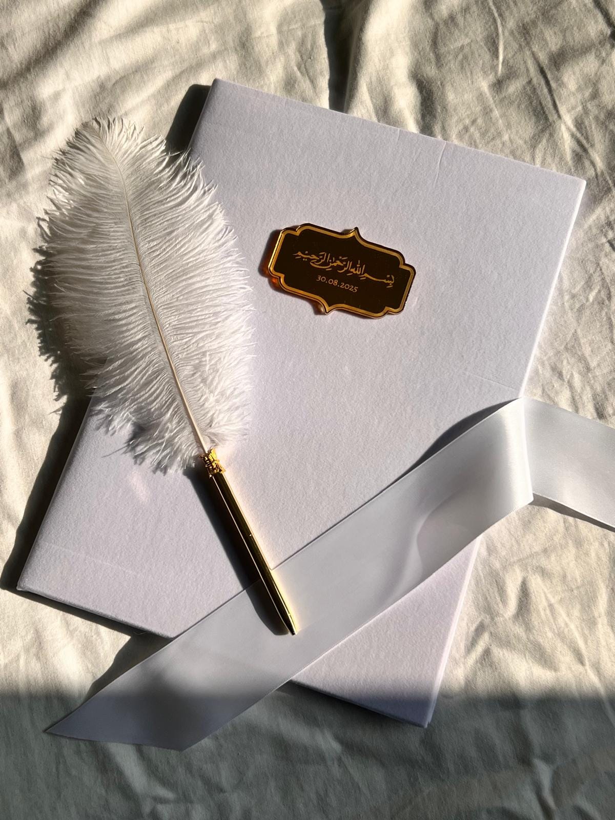 A4 Nikkah Certificate ~ Feather Pen ~ Certificate folder ~ White Hammered Card ~ nikkah booklet