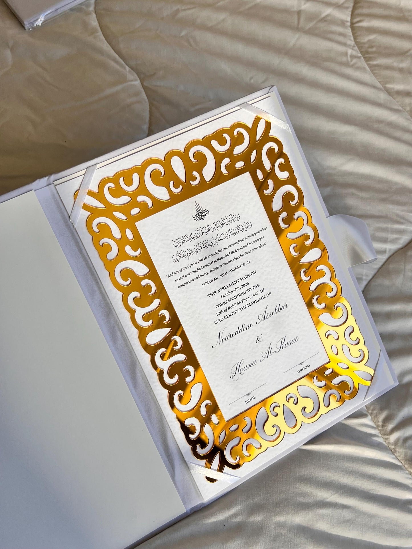 A4 Nikkah Certificate ~ Feather Pen ~ Certificate folder ~ White Hammered Card ~ nikkah booklet