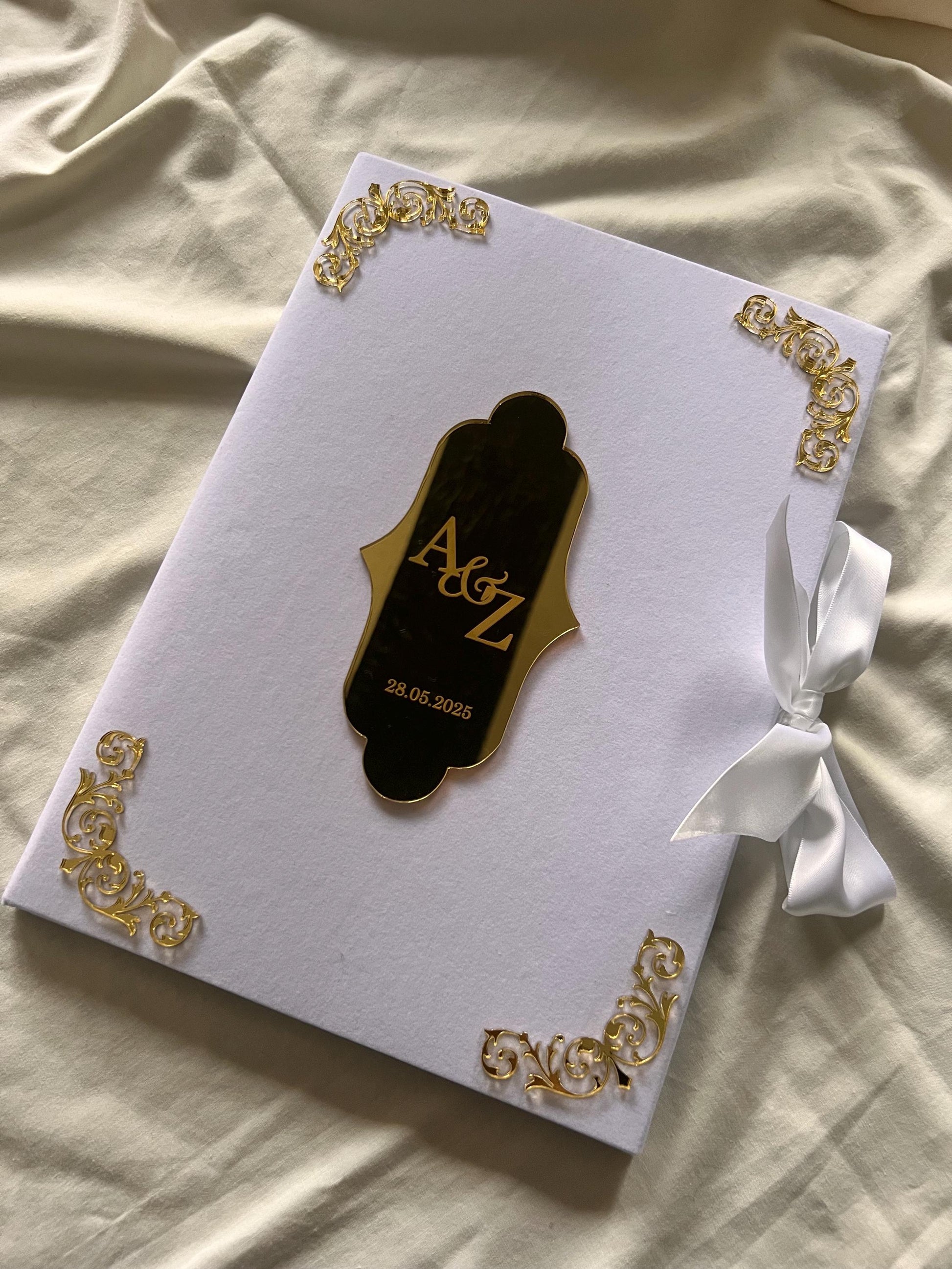 A4 velvet Nikkah booklet - wedding folder - personalised nikkah nama booklet - certificate holder - feather pen