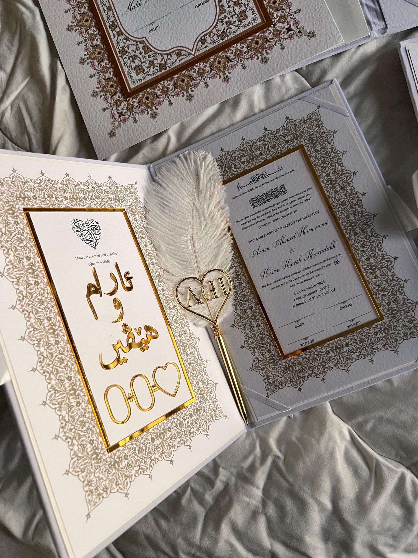 A4 velvet Nikkah booklet - wedding folder - personalised nikkah nama booklet - certificate holder - feather pen