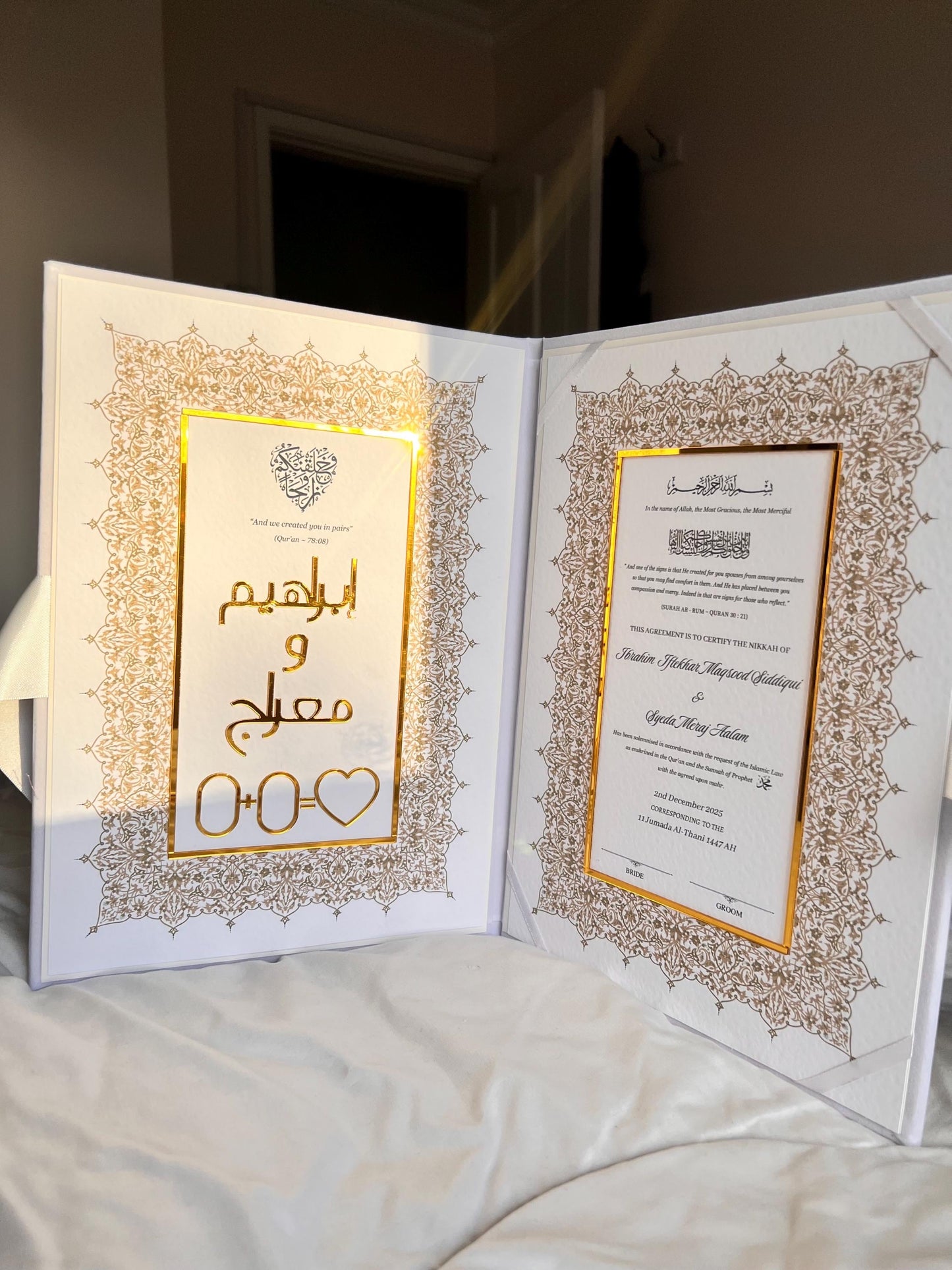 A4 velvet Nikkah booklet - wedding folder - personalised nikkah nama booklet - certificate holder - feather pen