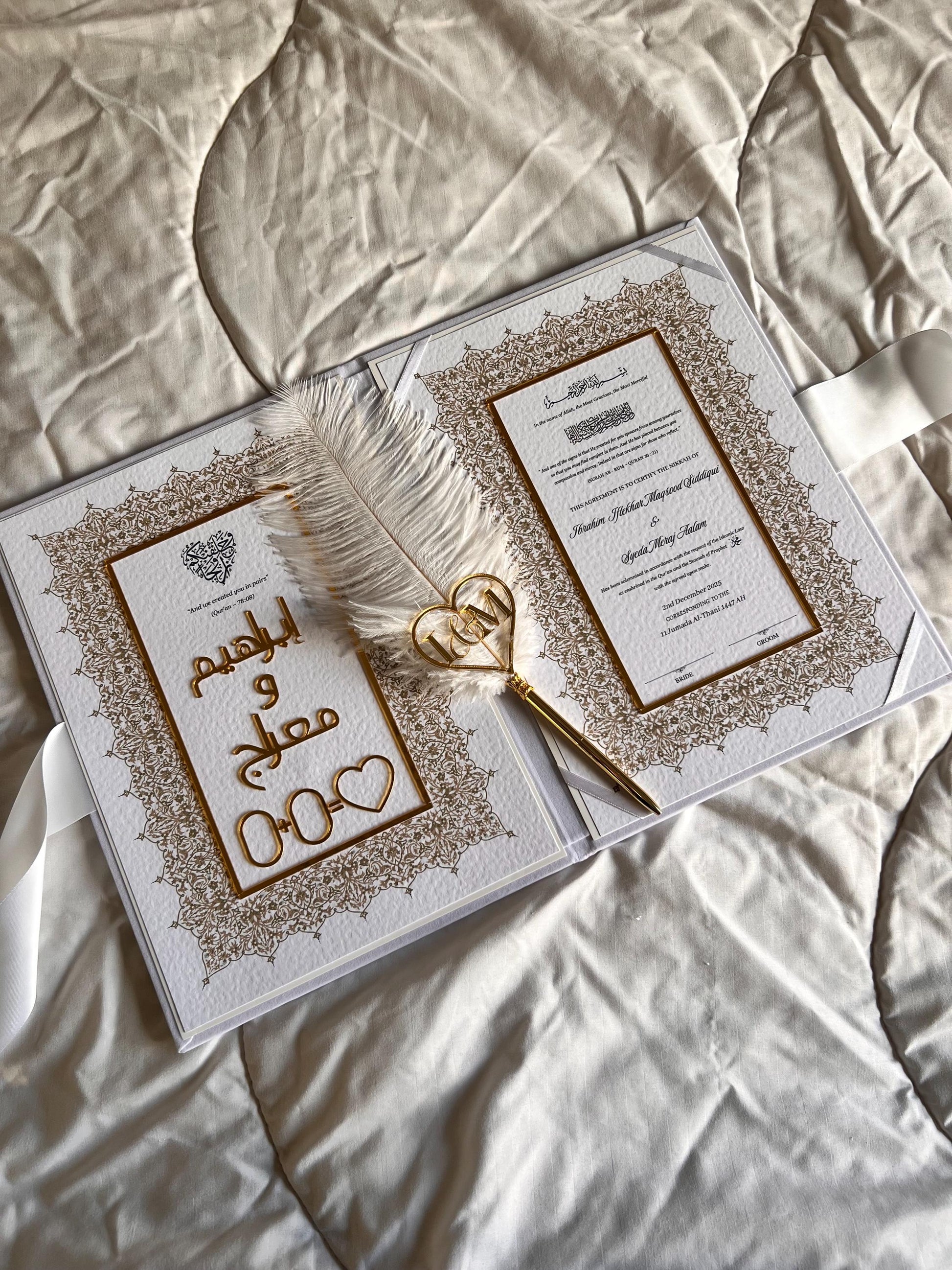 A4 velvet Nikkah booklet - wedding folder - personalised nikkah nama booklet - certificate holder - feather pen