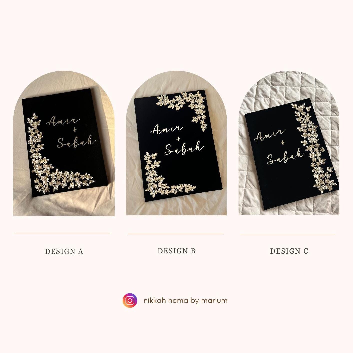 A4 velvet Nikkah booklet - wedding folder - personalised nikkah nama booklet - certificate holder - rhinestones