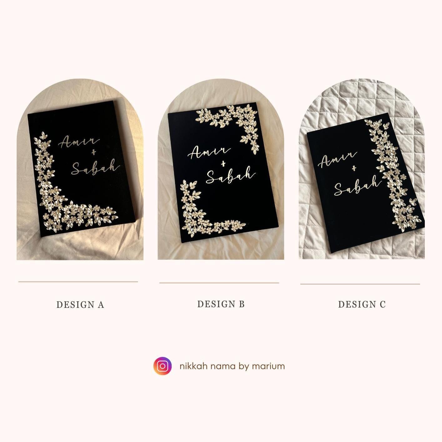 A4 velvet Nikkah booklet - wedding folder - personalised nikkah nama booklet - certificate holder - rhinestones