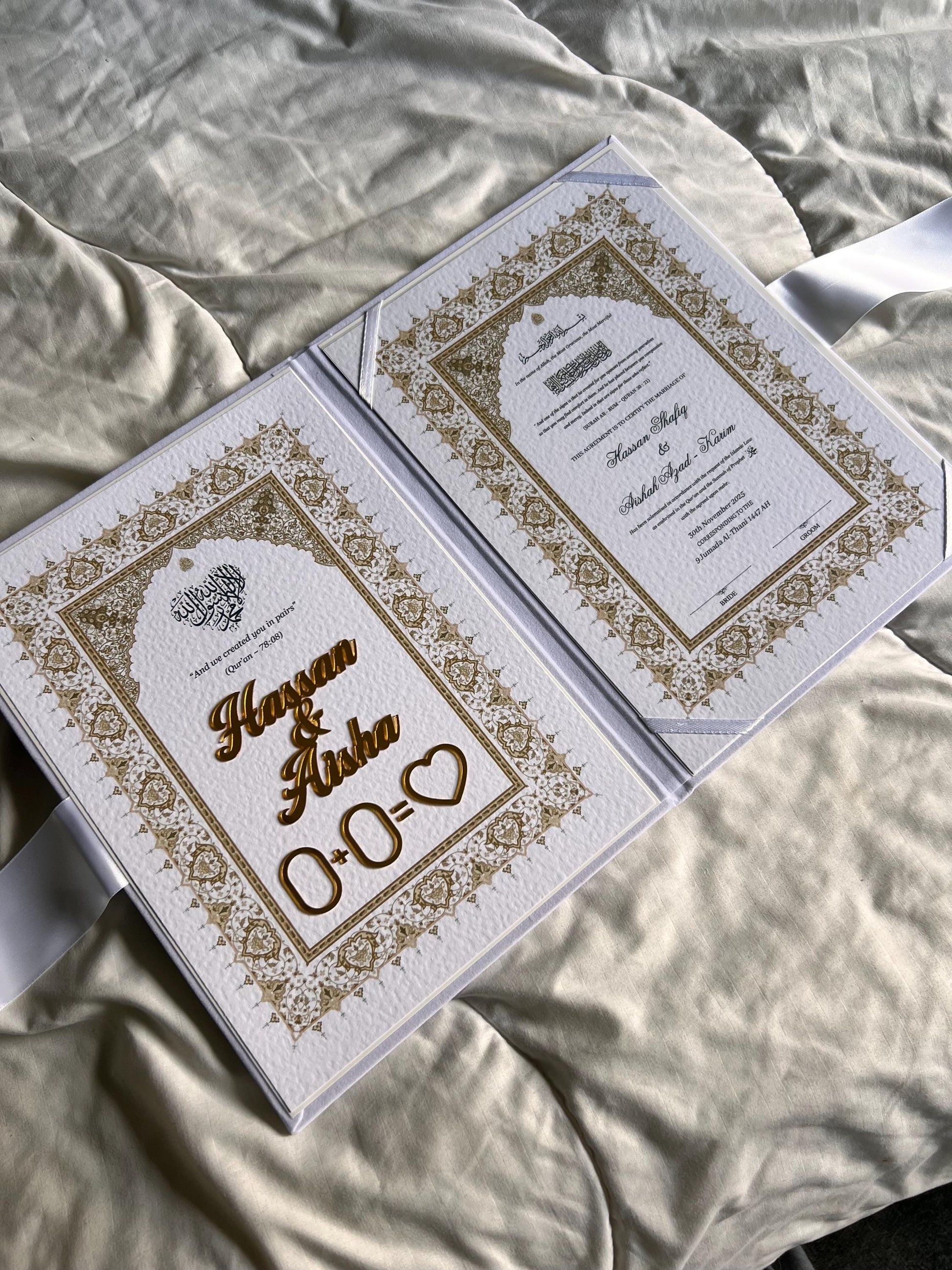 A4 velvet Nikkah booklet - wedding folder - personalised nikkah nama booklet - certificate holder