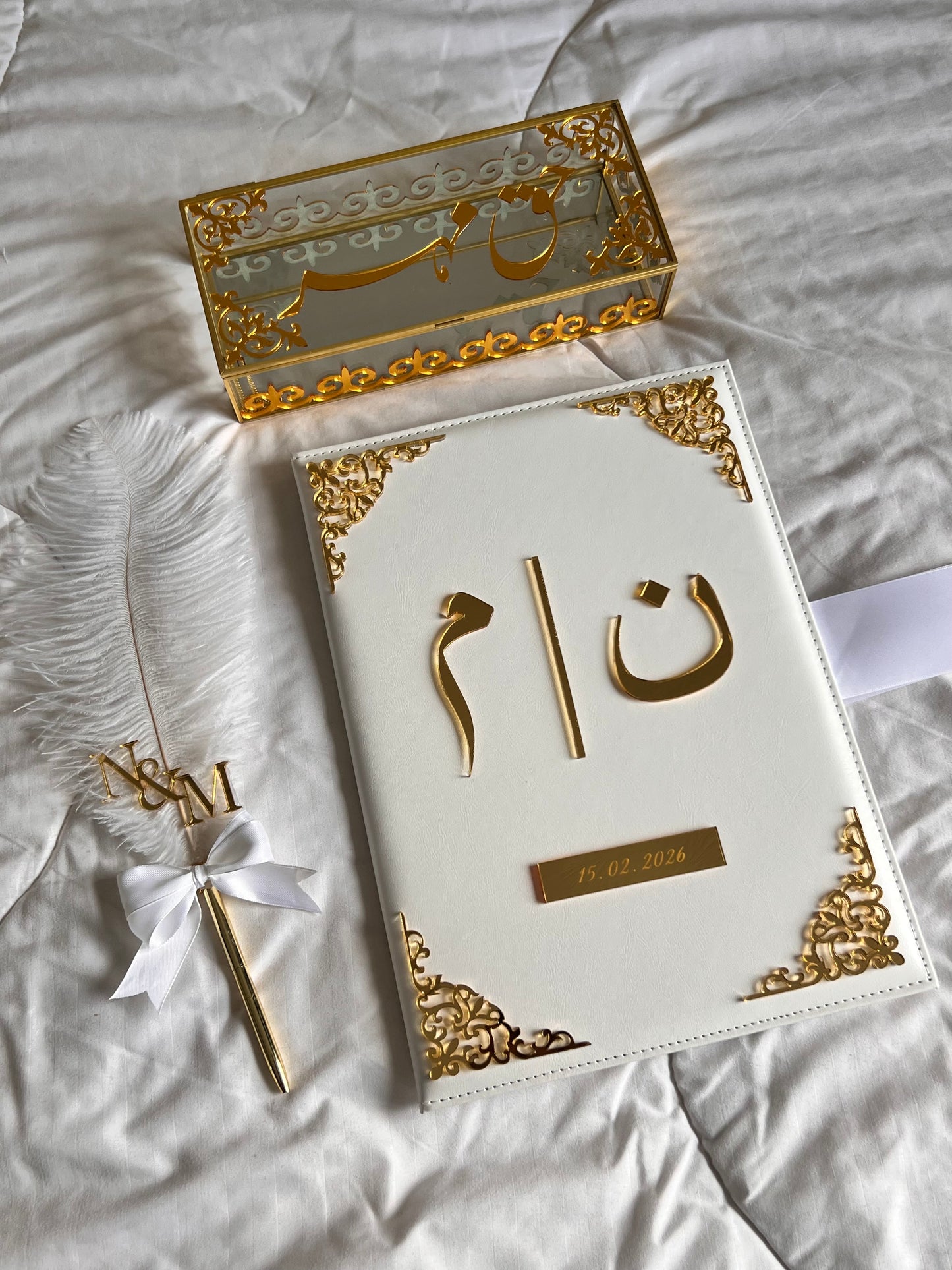 A4 Nikkah Certificate ~ Feather Pen ~ Certificate folder ~ nikkah booklet - haq mehr box