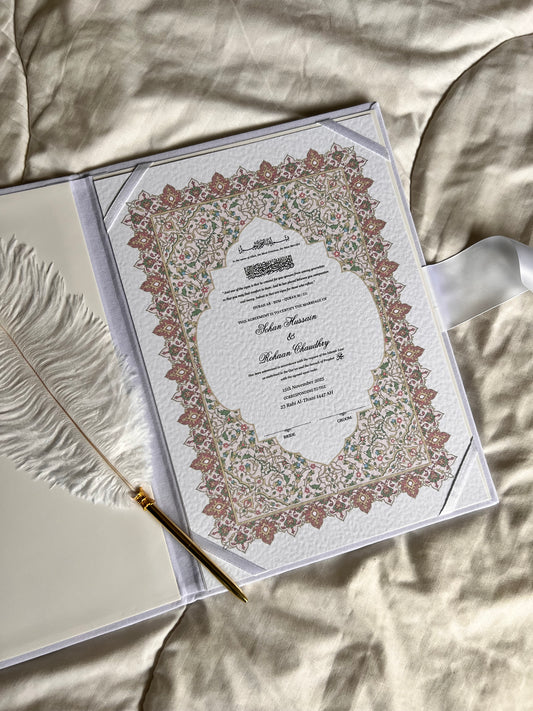 A4/A3 nikkah certificate - feather pen - folder - wedding certificate